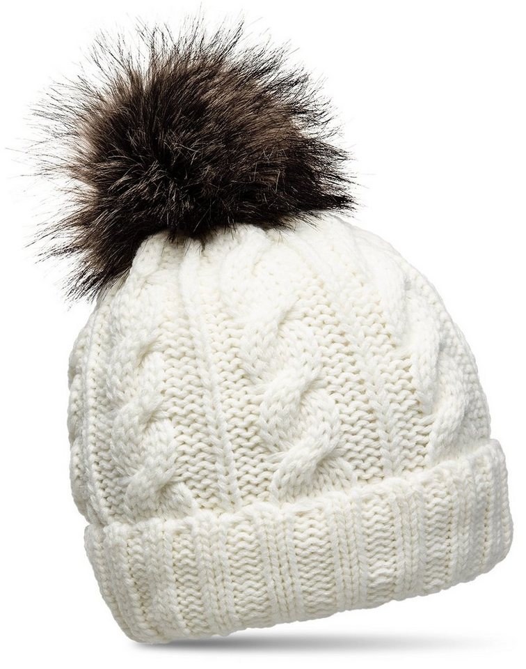 Damen Strick-Mütze Bommel Wollmütze Winter-Mütze Bommelmütze Unisex 