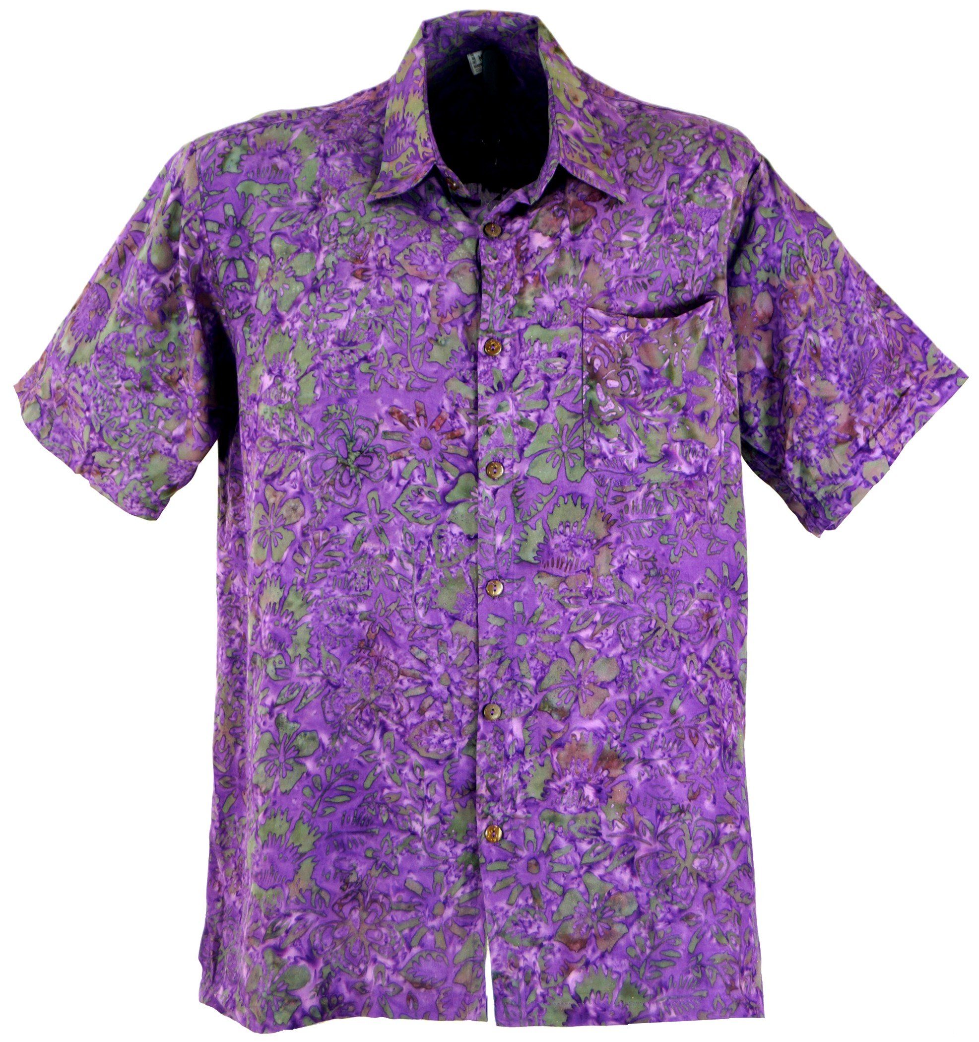 Guru-Shop Hemd & Shirt Hippiehemd, Hawaiihemd, Batik Hemd - flieder alternative Bekleidung, Hippie, Ethno Style