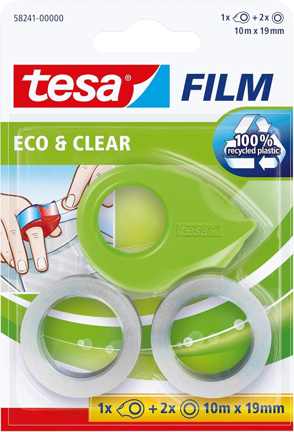 tesa Klebestreifen tesa Miniabroller mit 2x Eco&Clear Klebeband 19mm x 10m