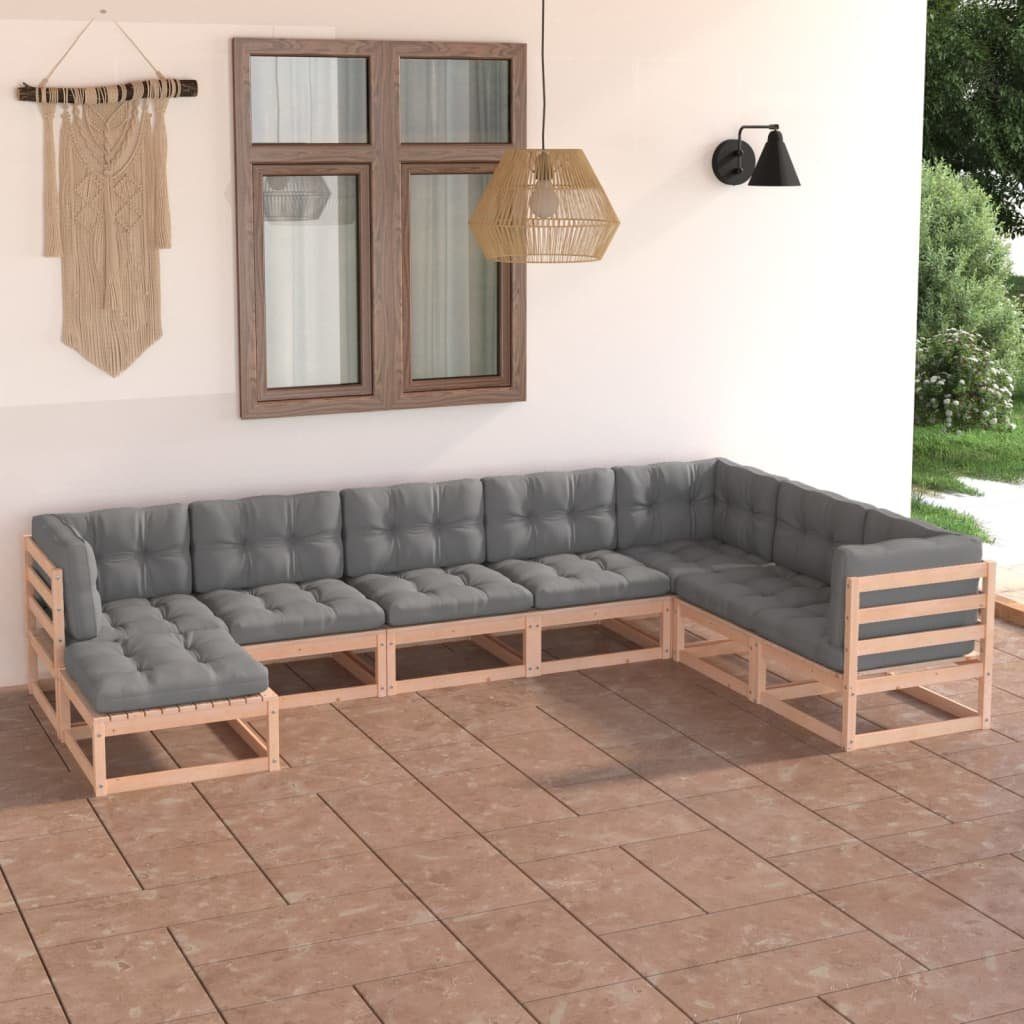 Massivholz 8-tlg. Kiefer, (1-tlg) Garten-Lounge-Set Gartenlounge-Set mit Natur vidaXL Kissen