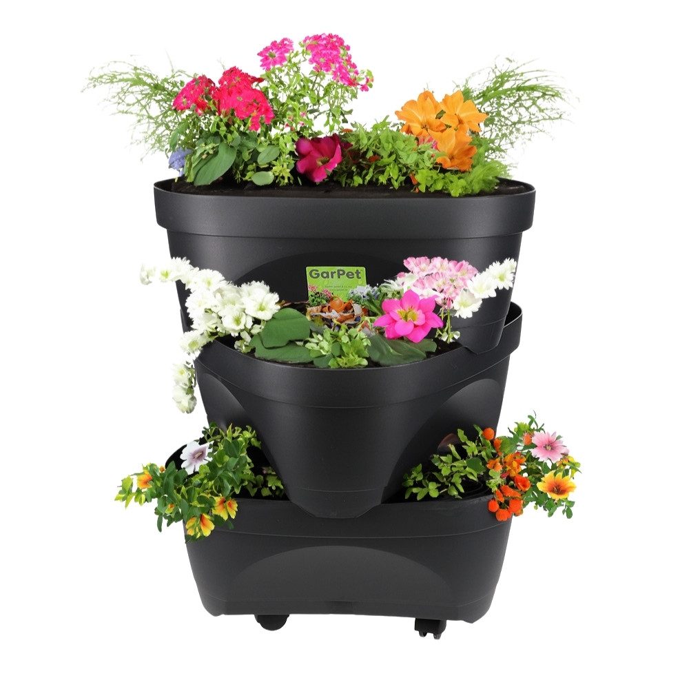 GarPet Kräutertopf Pflanzsäule mit Rollen Blumentopf Hoch Kräutertopf Erdbeertopf Balkon