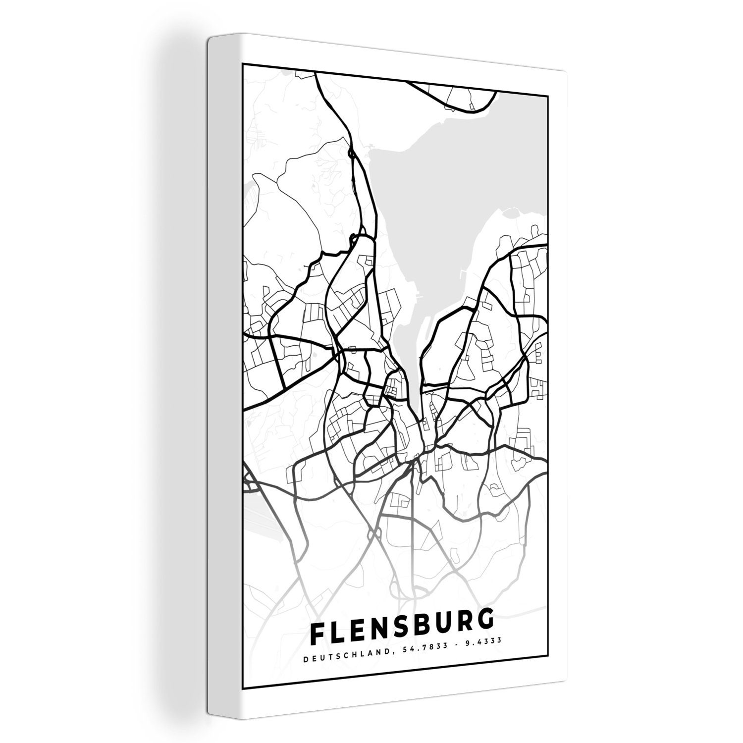 OneMillionCanvasses® Leinwandbild Flensburg - Karte - Stadtplan, (1 St), Leinwandbild fertig bespannt inkl. Zackenaufhänger, Gemälde, 20x30 cm