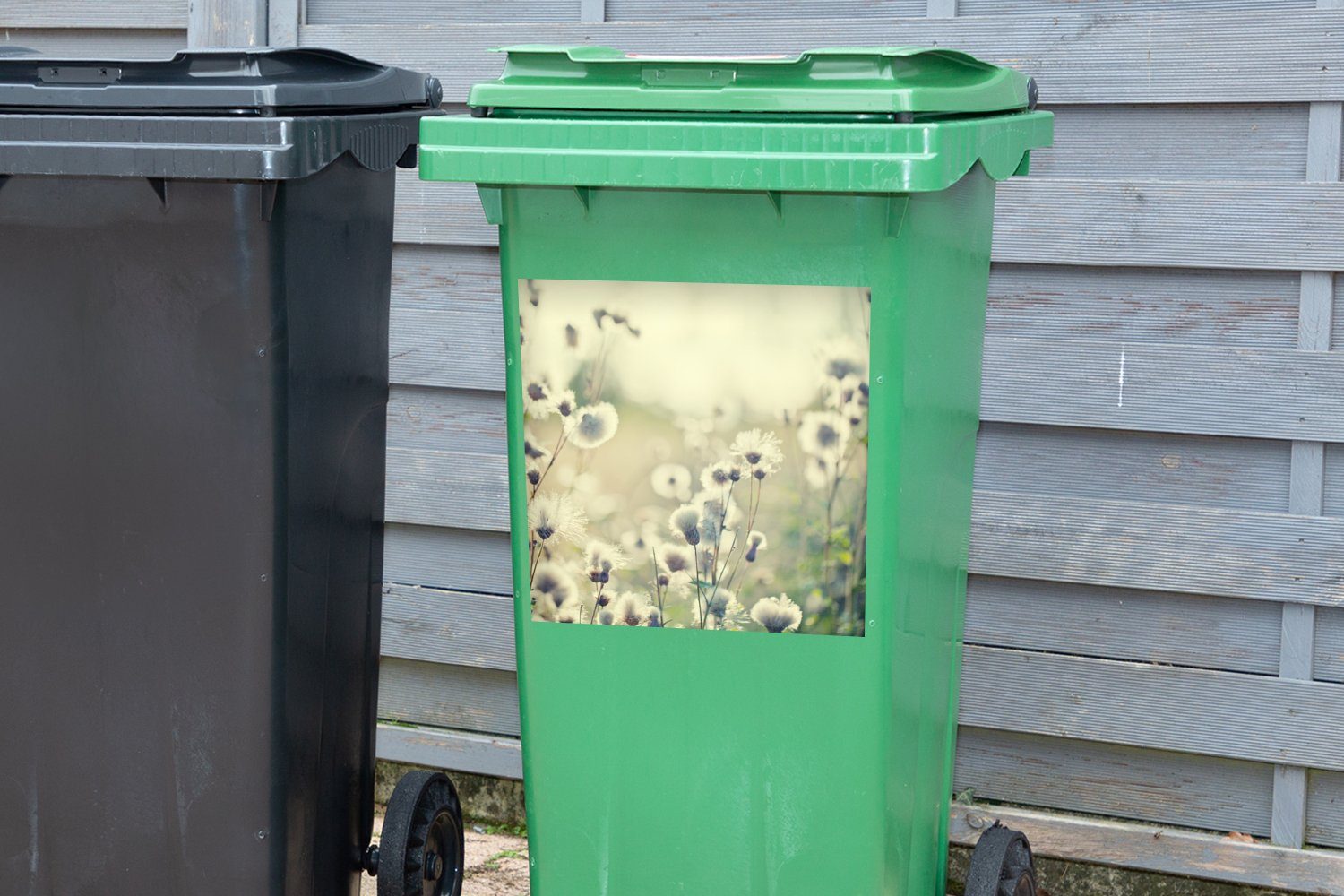 Feld Sticker, MuchoWow St), Abfalbehälter Wandsticker - Blumen - Mülltonne, Container, Mülleimer-aufkleber, (1 Weiß