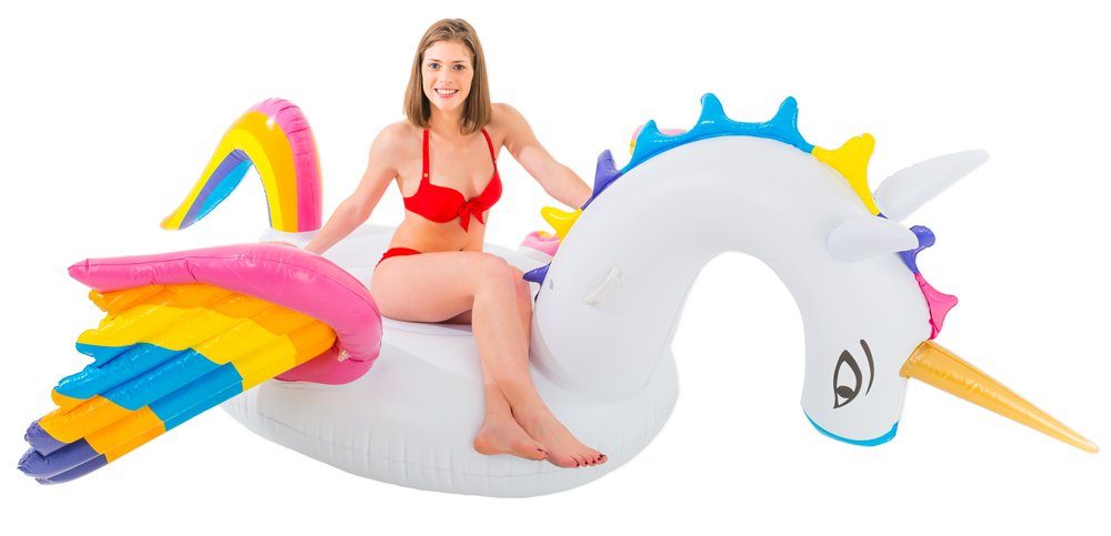 DIDAK POOL Luftmatratze XXL Schwimmtier Regenbogen Einhorn 250 x 200 x 12