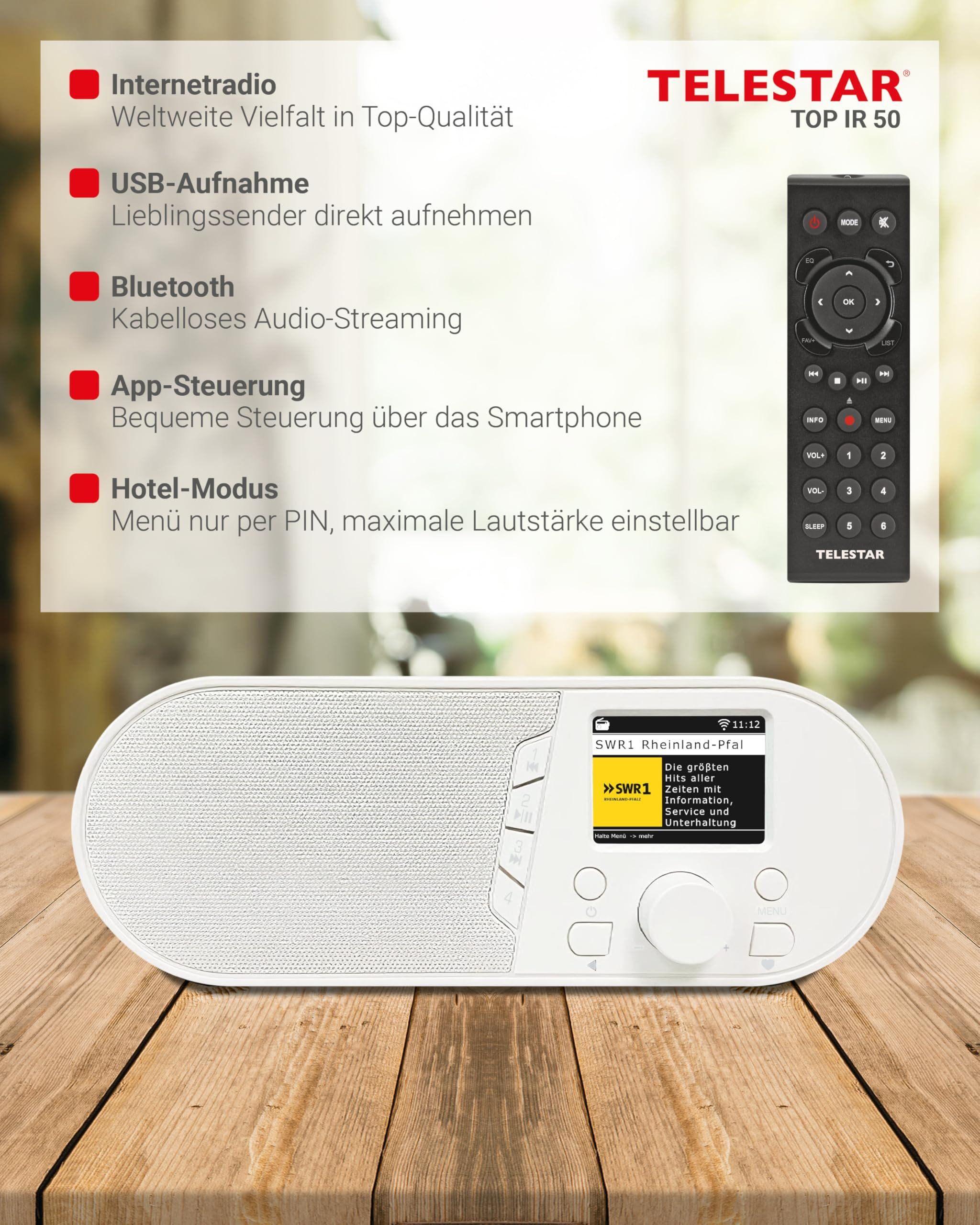 TELESTAR TOP IR 50 Radio (Bluetooth, USB-C, Wecker, App-Steuerung, Farbdisplay)
