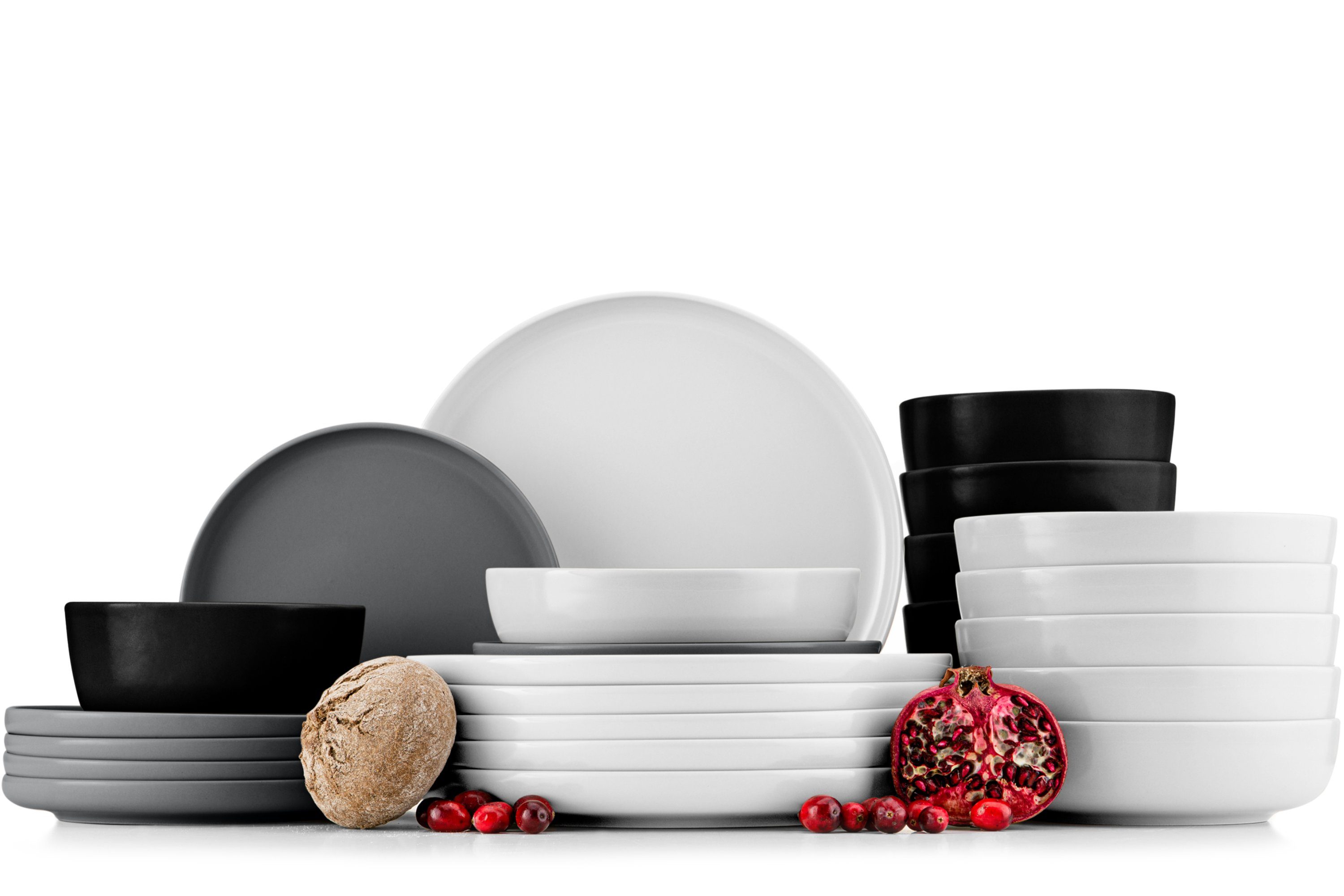 Konsimo Kombiservice VICTO Geschirrset hergestellt in der EU (24-tlg), 6 Personen, Steingut, spülmaschinengeeignet, mikrowellengeeignet, mehrfarbig, matt matt weiß/grau/schwarz/weiß