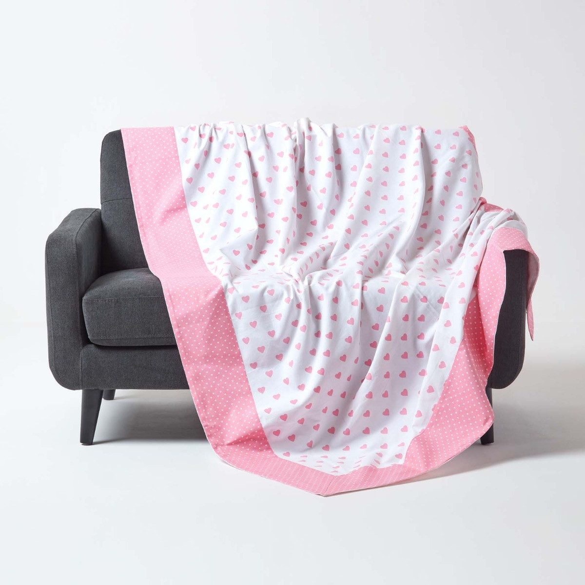 Plaid Überwurf mit Herzmuster, rosa, 150 x 200 cm, Homescapes