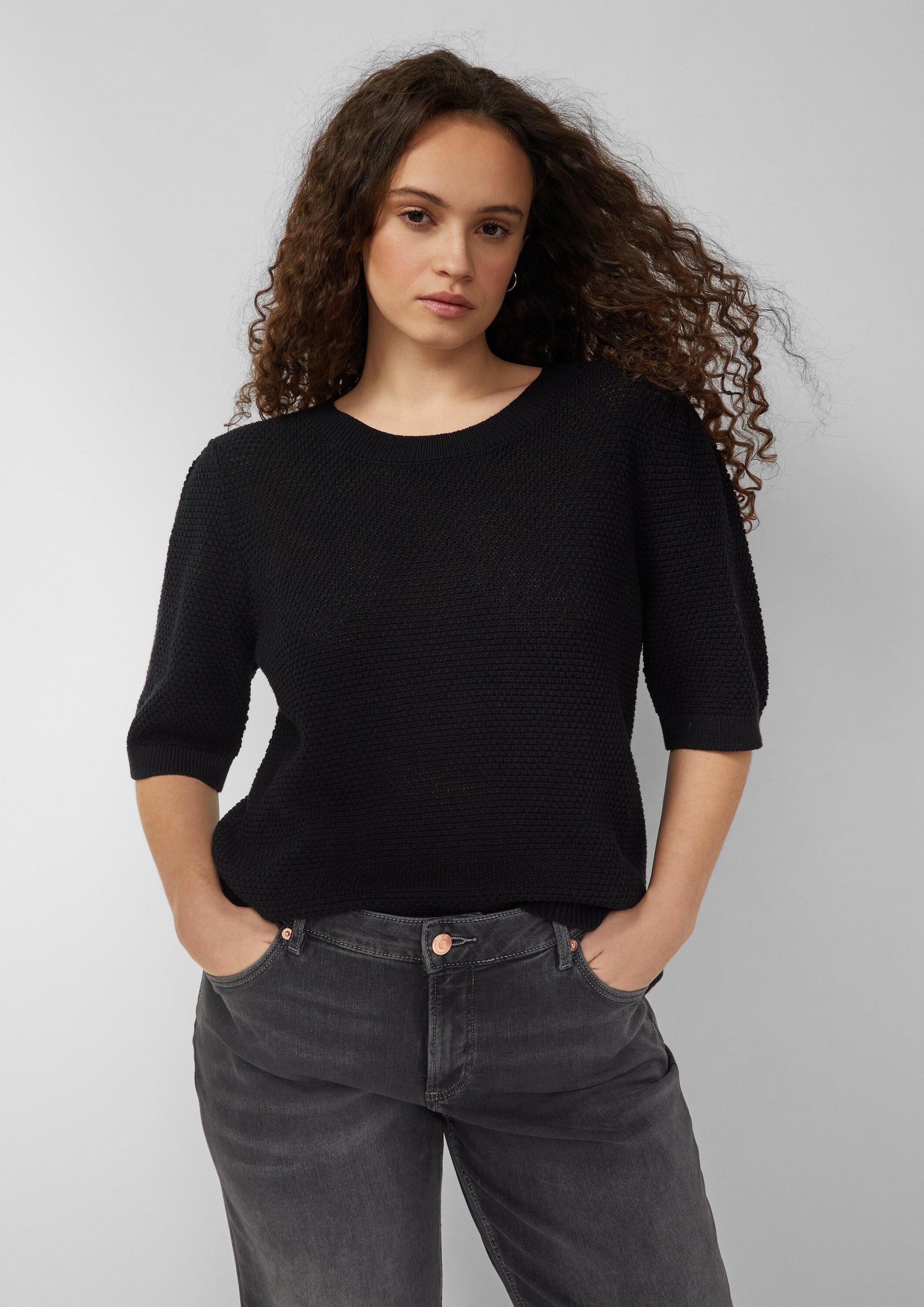 QS Kurzarmpullover Strickpullover Strukturierter Pullover