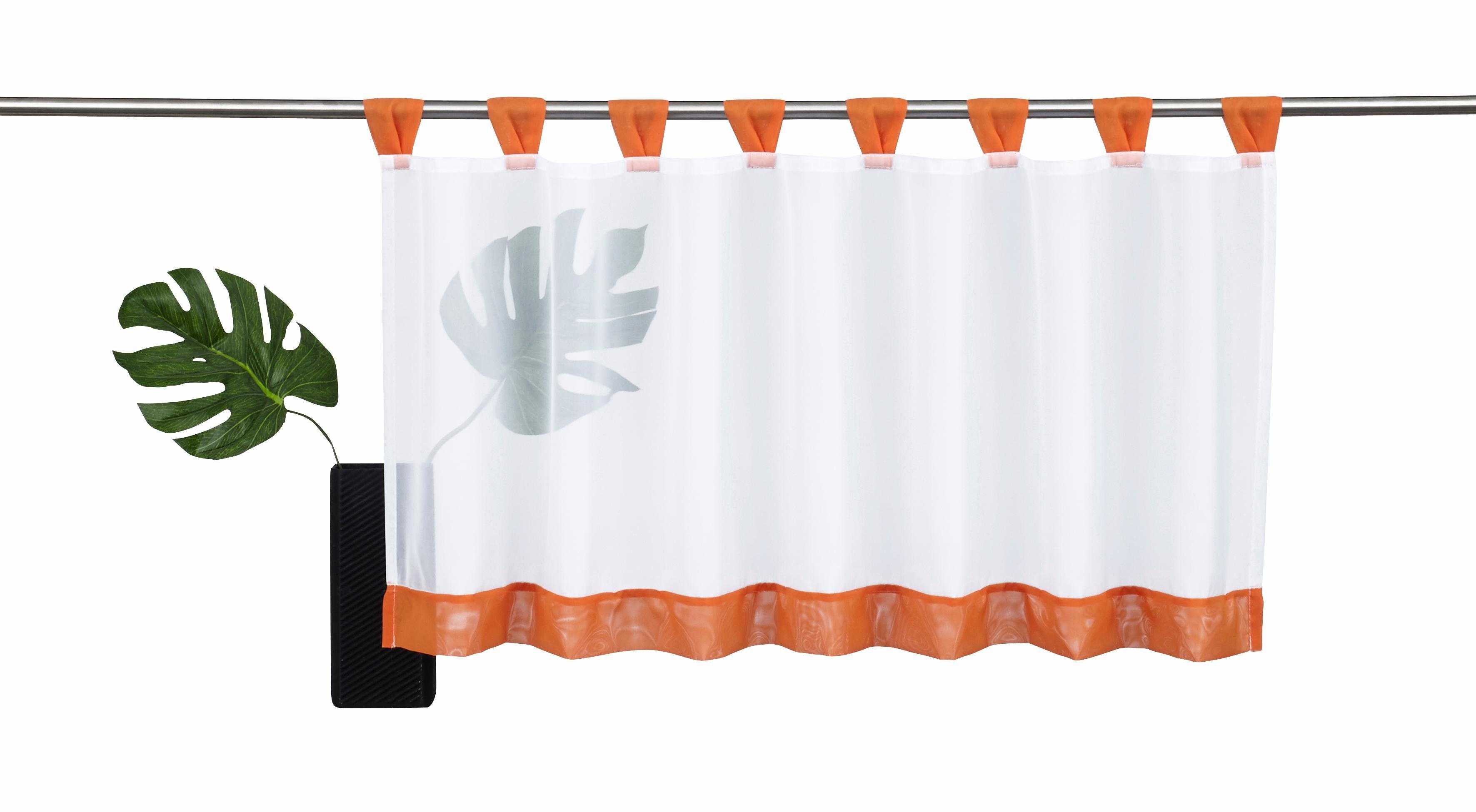 Scheibengardine Bitola, my home, transparent, St), orange Schlaufen transparent Fertiggardine, Voile, (1