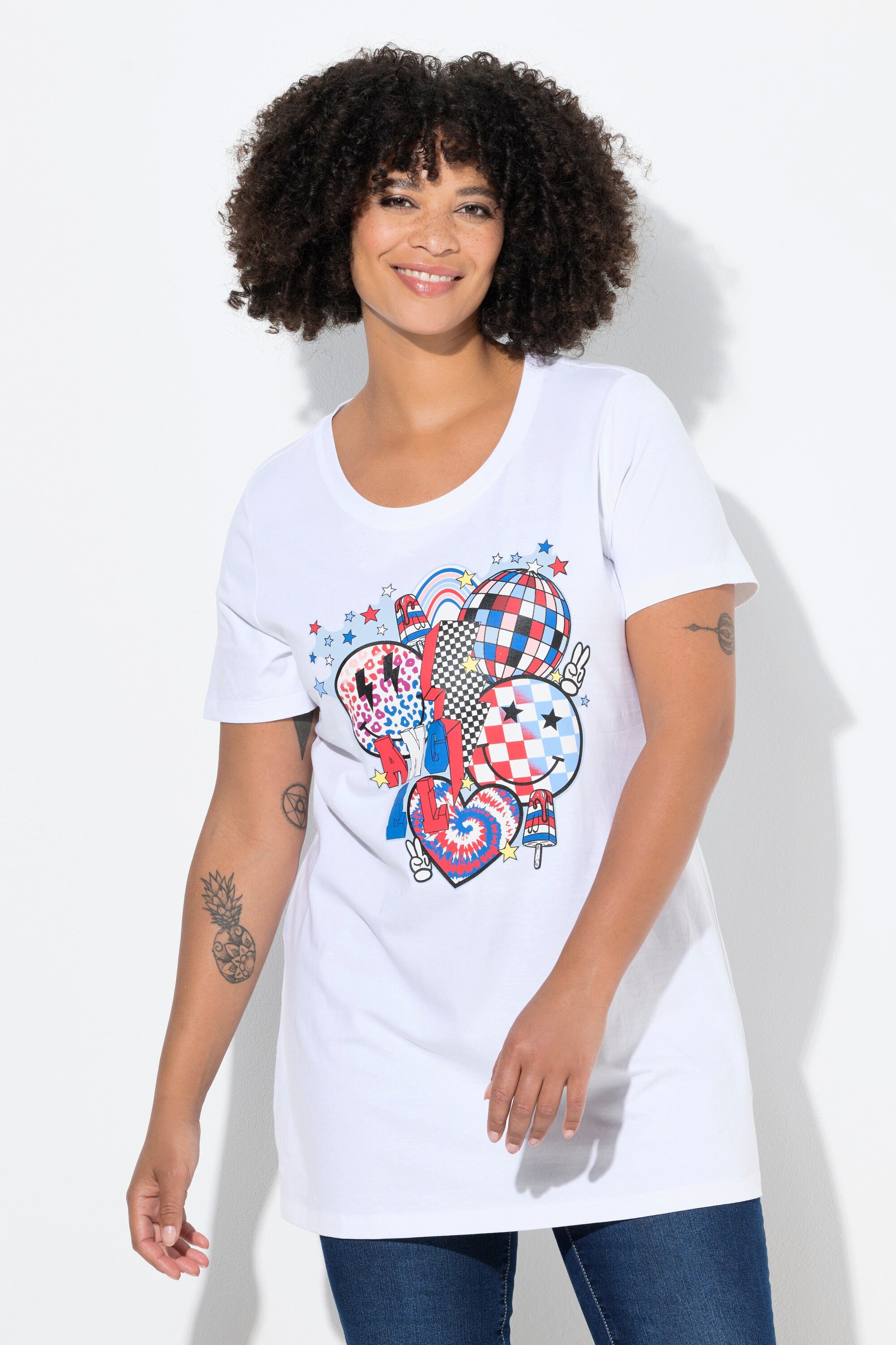 T-Shirt T-Shirt längere Passform Smiley-Motiv
