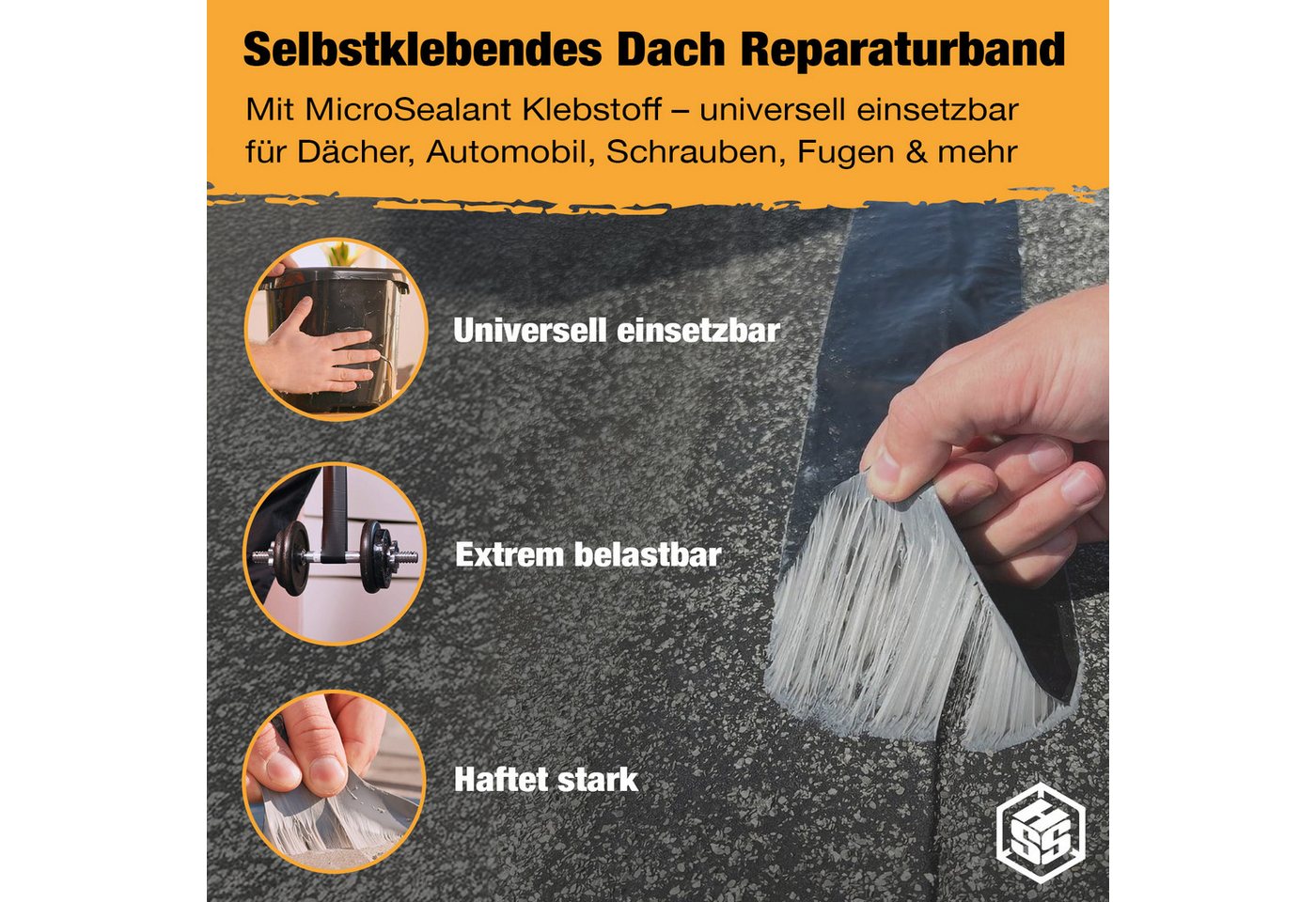 Thumbnail - Hanse Syntec Systems Klebeband Dach Reparaturband MicroSealant® wasserdichtes Dichtband Butylband, selbstklebend, wasser...