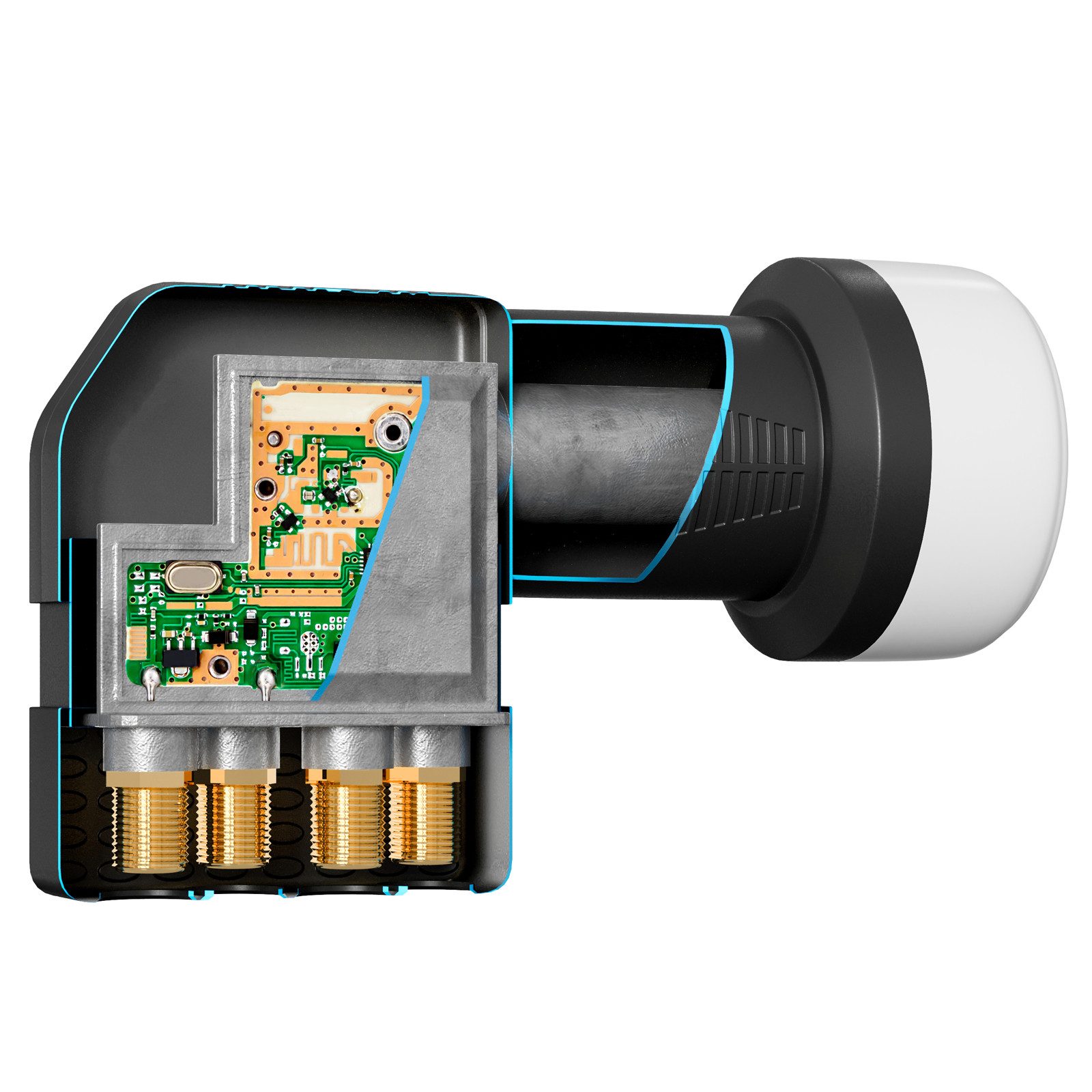 HB-DIGITAL LNB Quattro UHD 414S für Multischalter wasserdicht Universal-Single-LNB (für 4 Teilnehmer, Die vergoldeten F-Anschlüsse für noch bessere Signalübertr – Bild 5 von 5