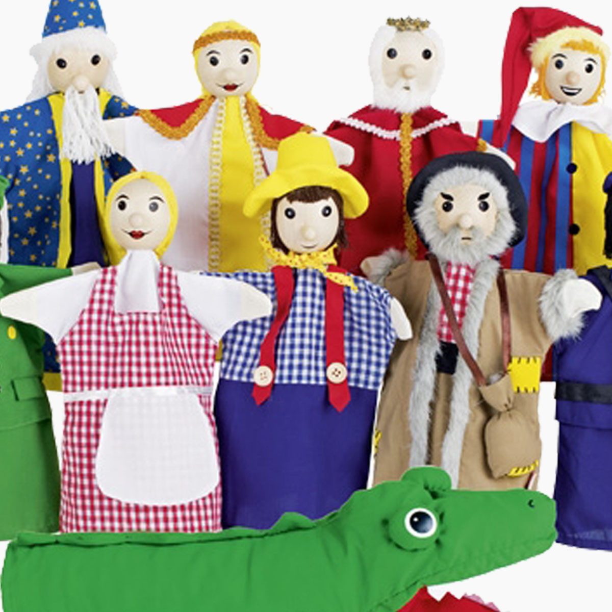 goki Handpuppe Handpuppen 12er Set (Packung, 12-tlg., spar packung), für lustiges und kreatives Puppentheater.