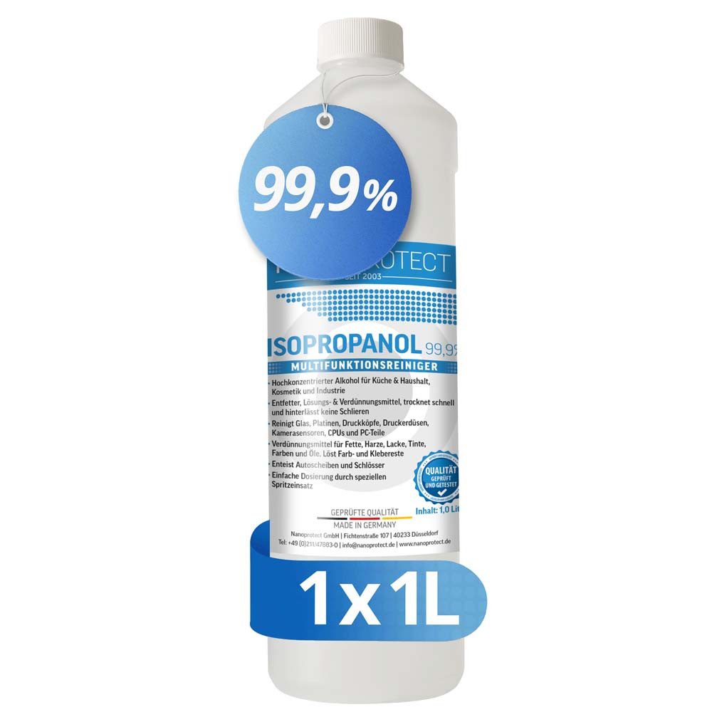 Nanoprotect Isopropanol 99,9% - 1 Liter Reinigungsalkohol (Premium IPA - Made in Germany - Für Haushalt und Elektronik)
