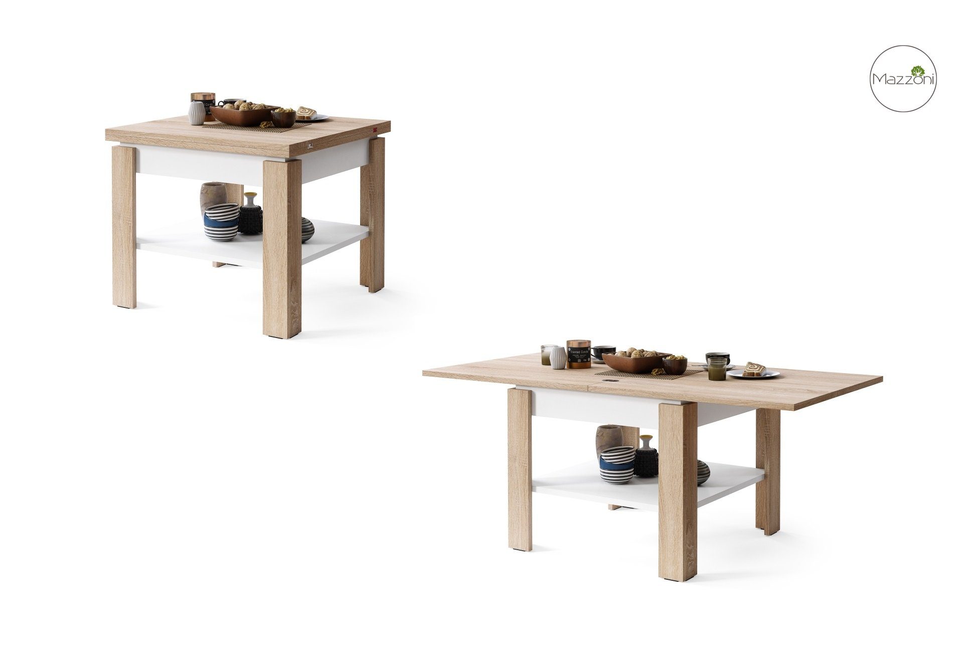 - Eiche Weiß Eiche Tisch matt aufklappbar Sonoma Weiß Leo 130cm / - matt Couchtisch 65 Design Sonoma Mazzoni