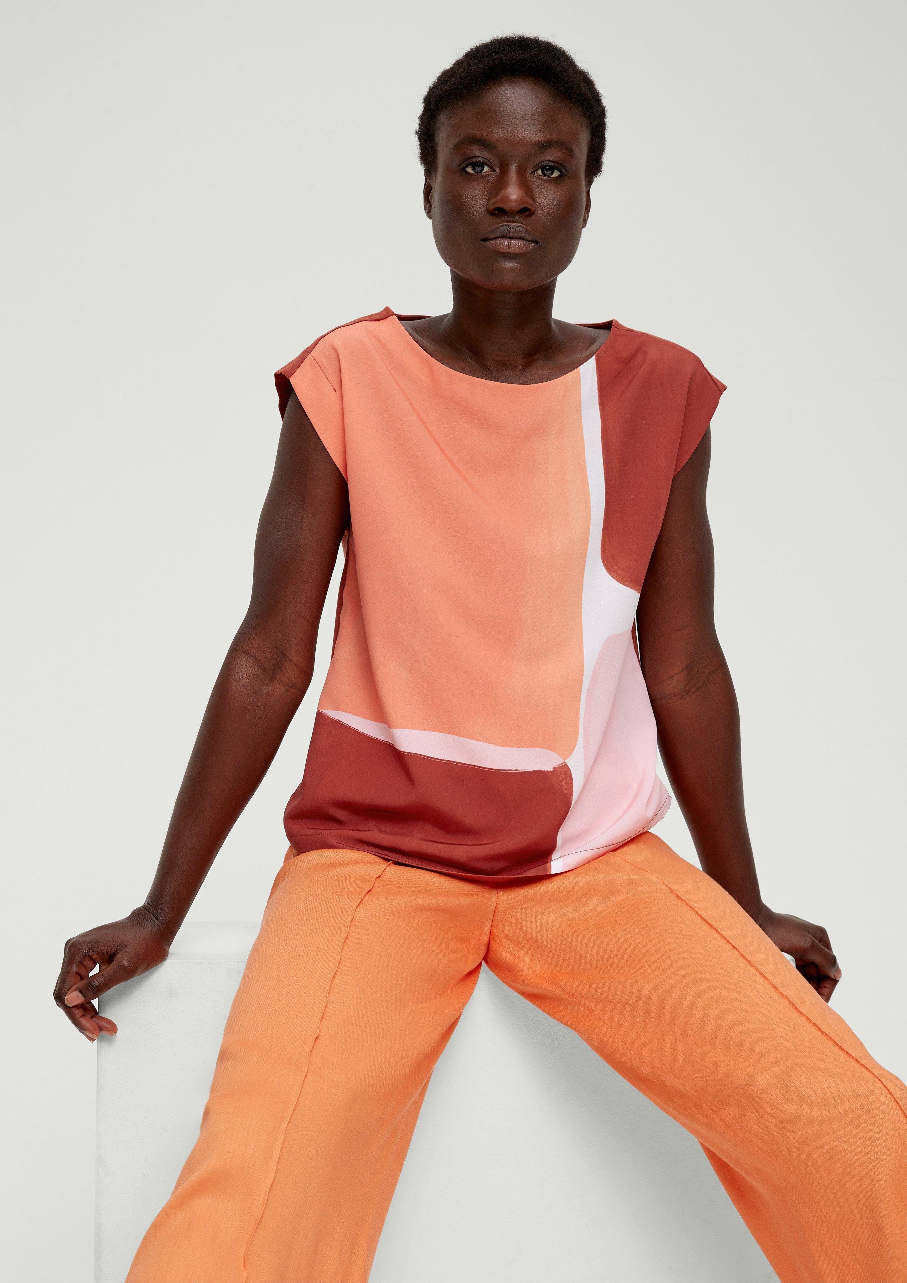 s.Oliver BLACK Blusenshirt orange Kurzarmshirt im Fabricmix LABEL