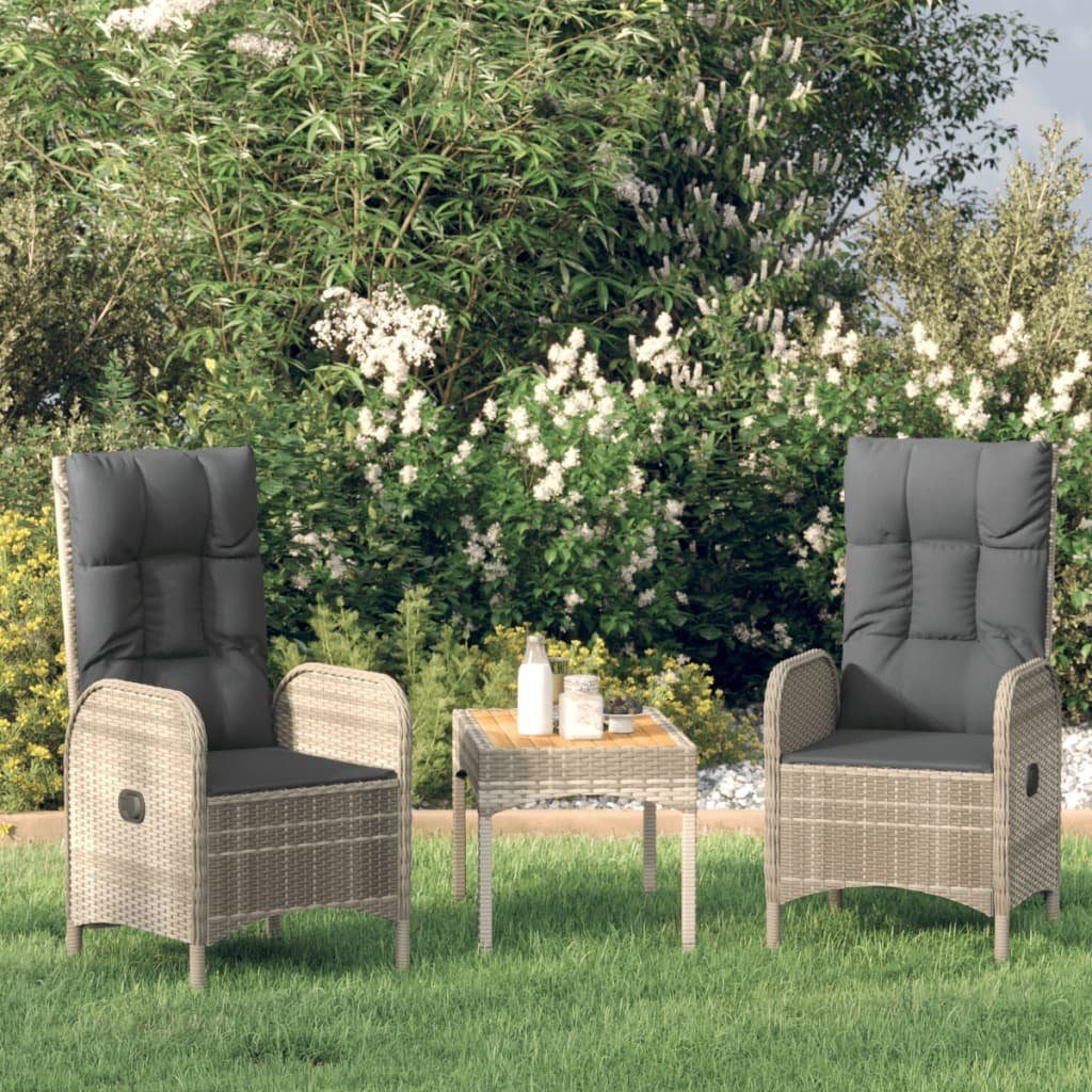 vidaXL Gartenlounge-Set 3-tlg. Garten-Lounge-Set mit Kissen Grau Poly Rattan, (3-tlg)