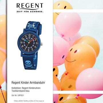 Regent Quarzuhr Regent Kinder-Armbanduhr blau Analog F-951, (Analoguhr), Kinder Armbanduhr rund, klein (ca. 29mm), Textilarmband