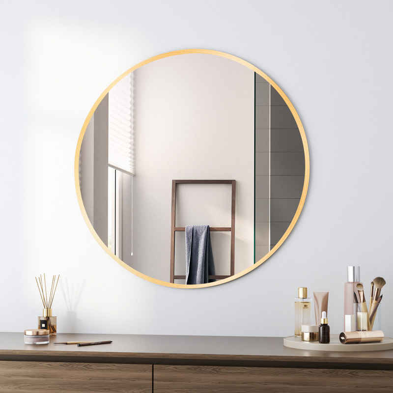 Boromal Spiegel Gold Rundspiegel 60 50 Wandspiegel mit Alu Metall Rahmen (Dekospiegel Rund, mit Alurahmen), 5mm HD spiegel, explosionsgeschützt