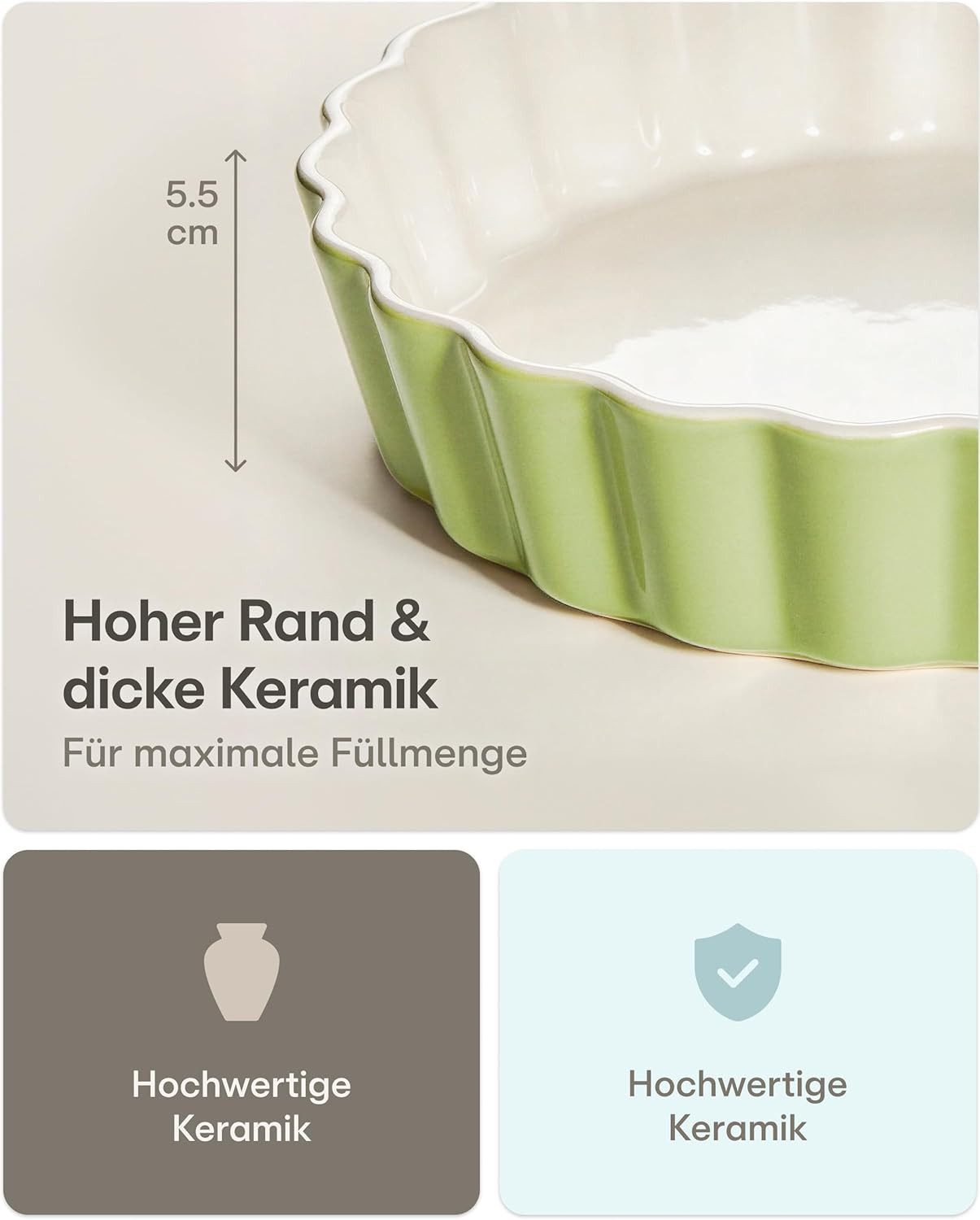 Praknu Auflaufform Keramik-Tarteform 28cm 1 St. Antihaft hoher Rand, Ofen 280°C, Farben, Keramik, (1-St), Antihaftbeschichtung, hoher Rand, kratz- und schnittfest