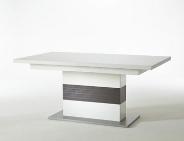 expendio Wohnzimmer-Set Travis 144, (Spar-Set, 7-St), weiß Hochglanz montiert LED + Softclose + 4x Stuhl Kunstleder schwarz