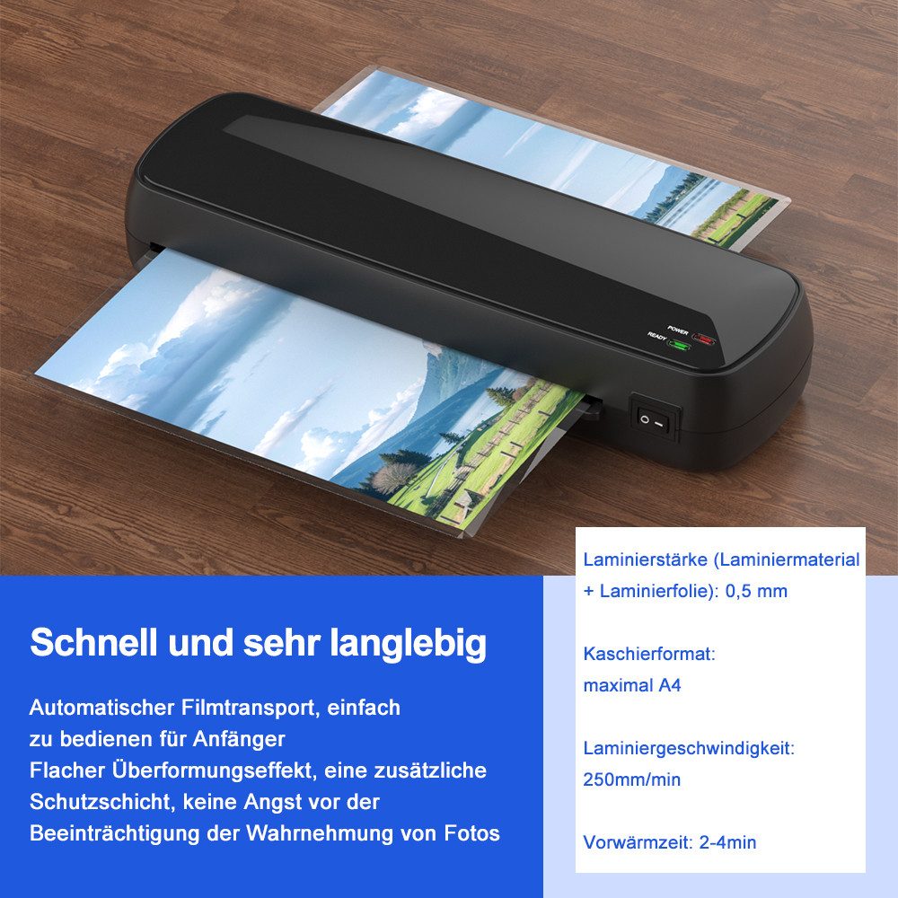 WHEELYOU Laminiergerät Laminiergerät mit 10 Laminierfolien, A4, Heiß- & Kaltlaminierer, Schnelles Aufheizen, 9 Zoll Laminiermaschine für Büro und Schule