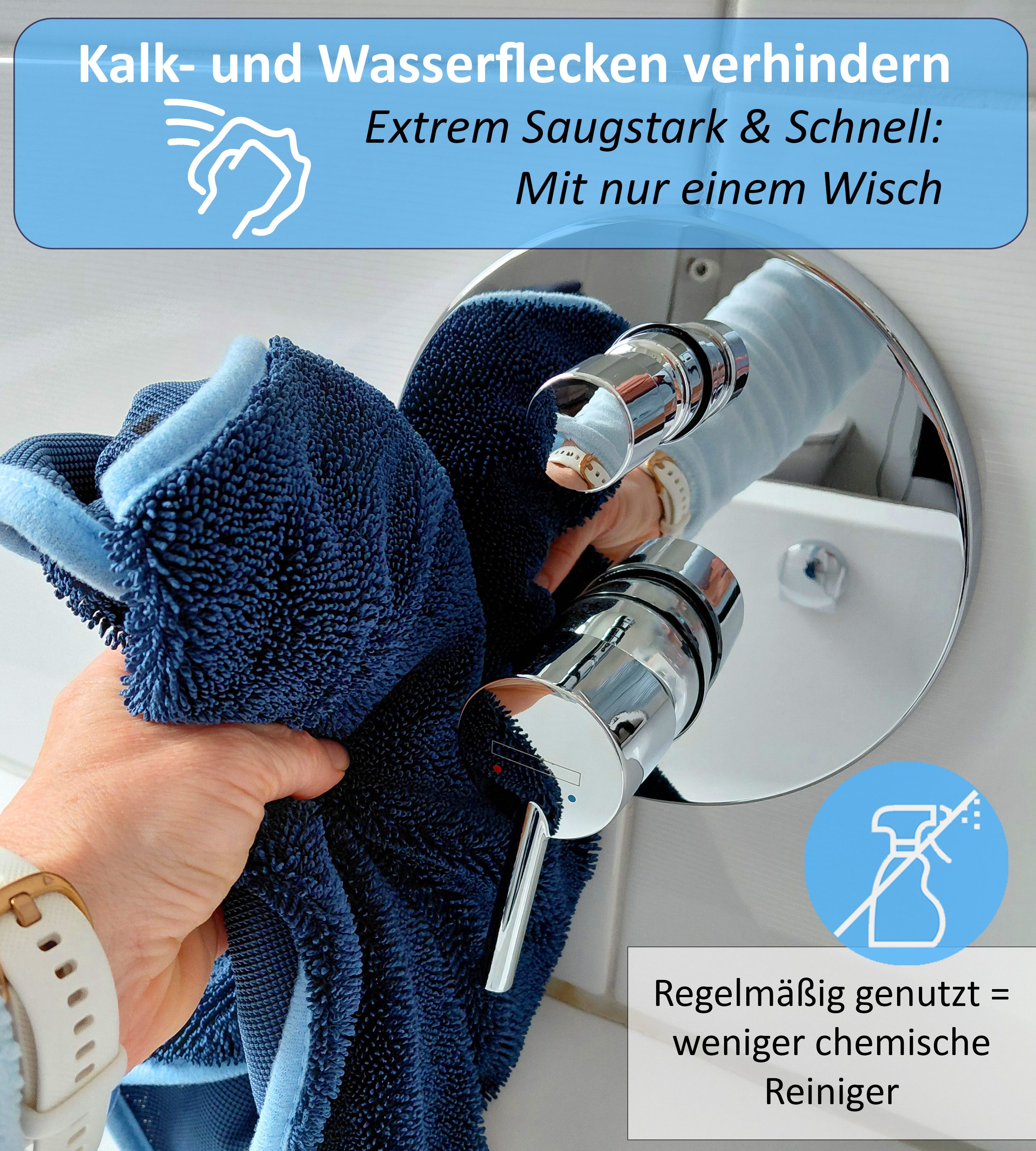 Blumbach Trockentuch Dusche & Auto 700 GSM, Mikrofasertuch (40x60 cm, 2er oder 3er Set inkl. 2 Klebehaken, 2-tlg., Microfaser Trockentuch Auto, Inkl. 2 Klebehaken, Fast Dry Microfaser Putztuch)