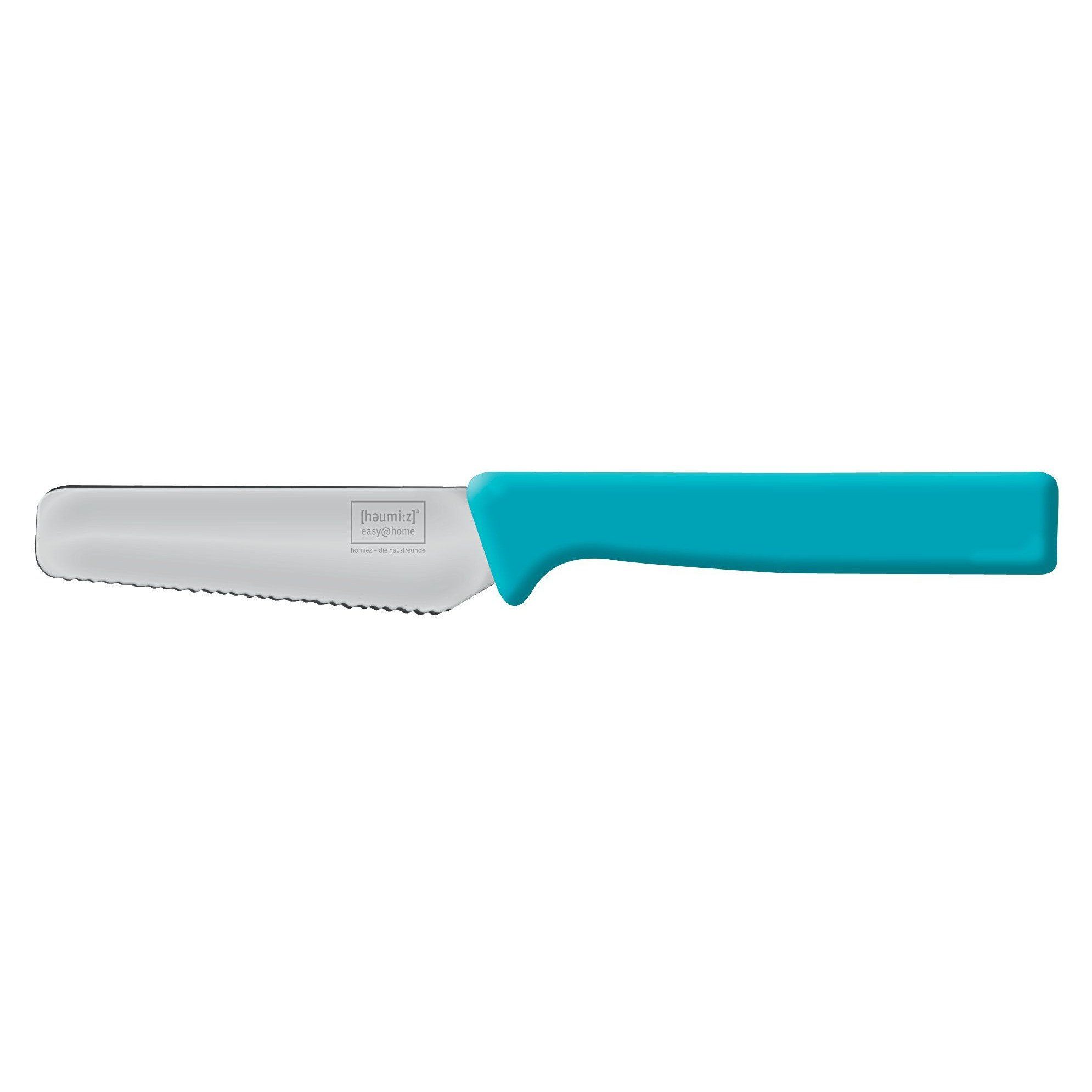 homiez Brotmesser KNIFE, Frühstücksmesser, Brötchenmesser mit Wellenschliff und Soft-Griff blau