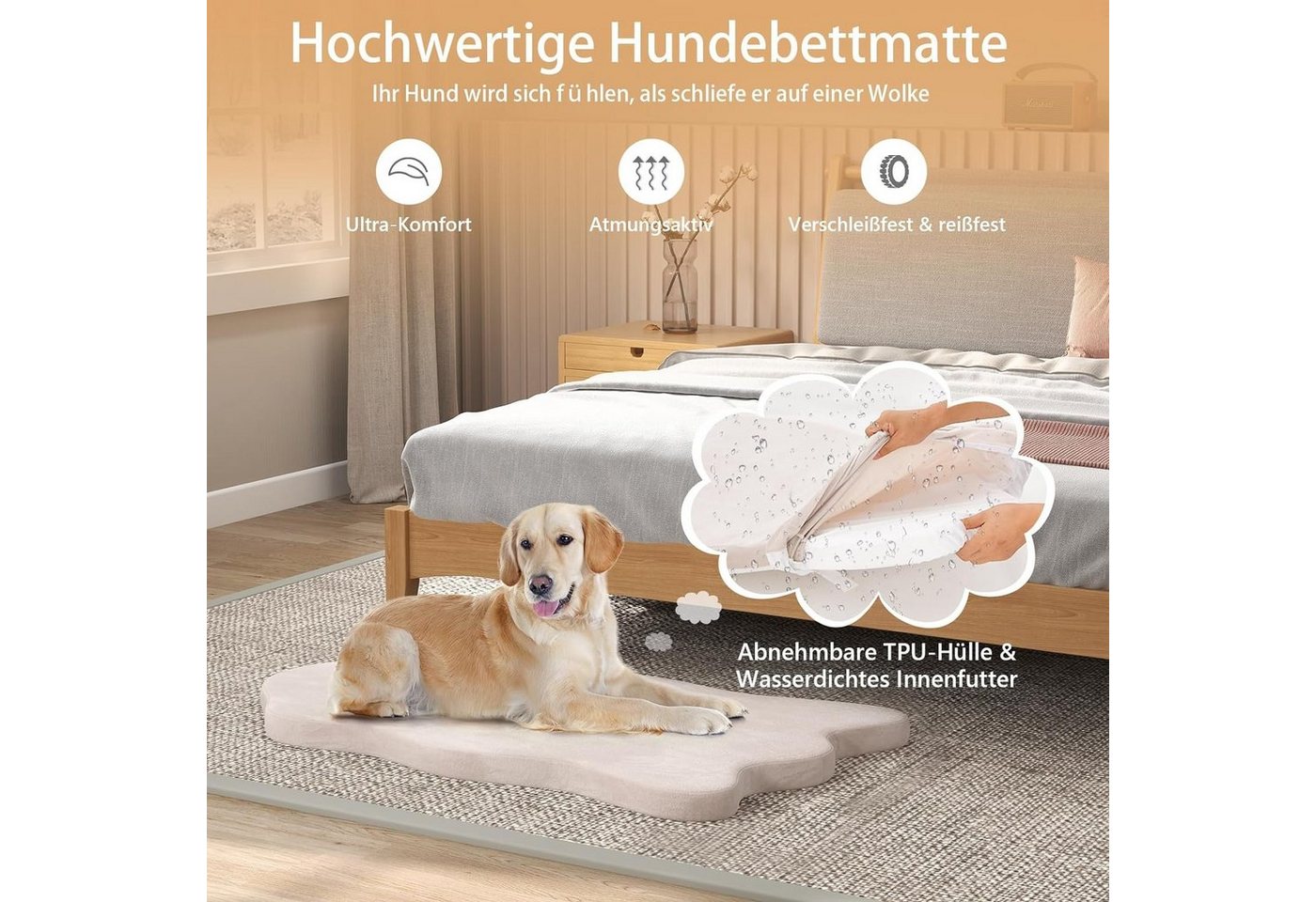 Thumbnail - KOMFOTTEU Hundematte Hundebett, mit abnembarer Hülle & Memoryschaum, 110 cm x 66 cm