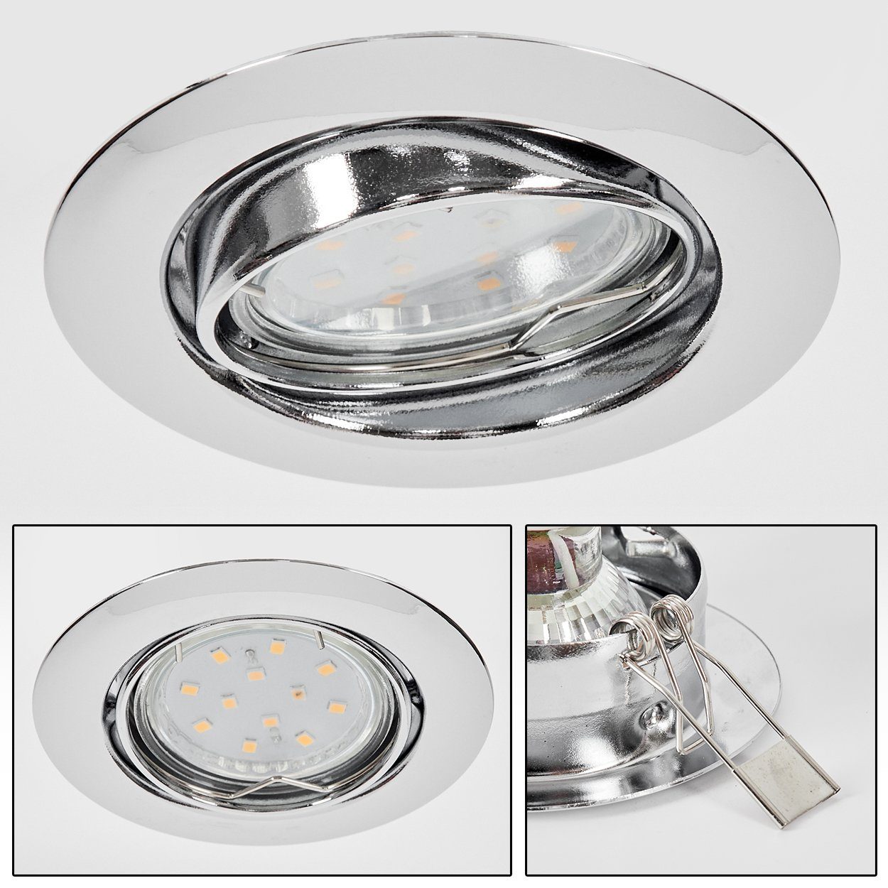 hofstein Deckenleuchte »Donego« flache 5 Lumen,1xGU10LED Schirm(8,8cm),240 Metall, Chromfarben, Deckenleuchte, ohne Kelvin, Leuchtmittel, 3000 Innenbereich, Watt m.schwenkbarem Einbauleuchte