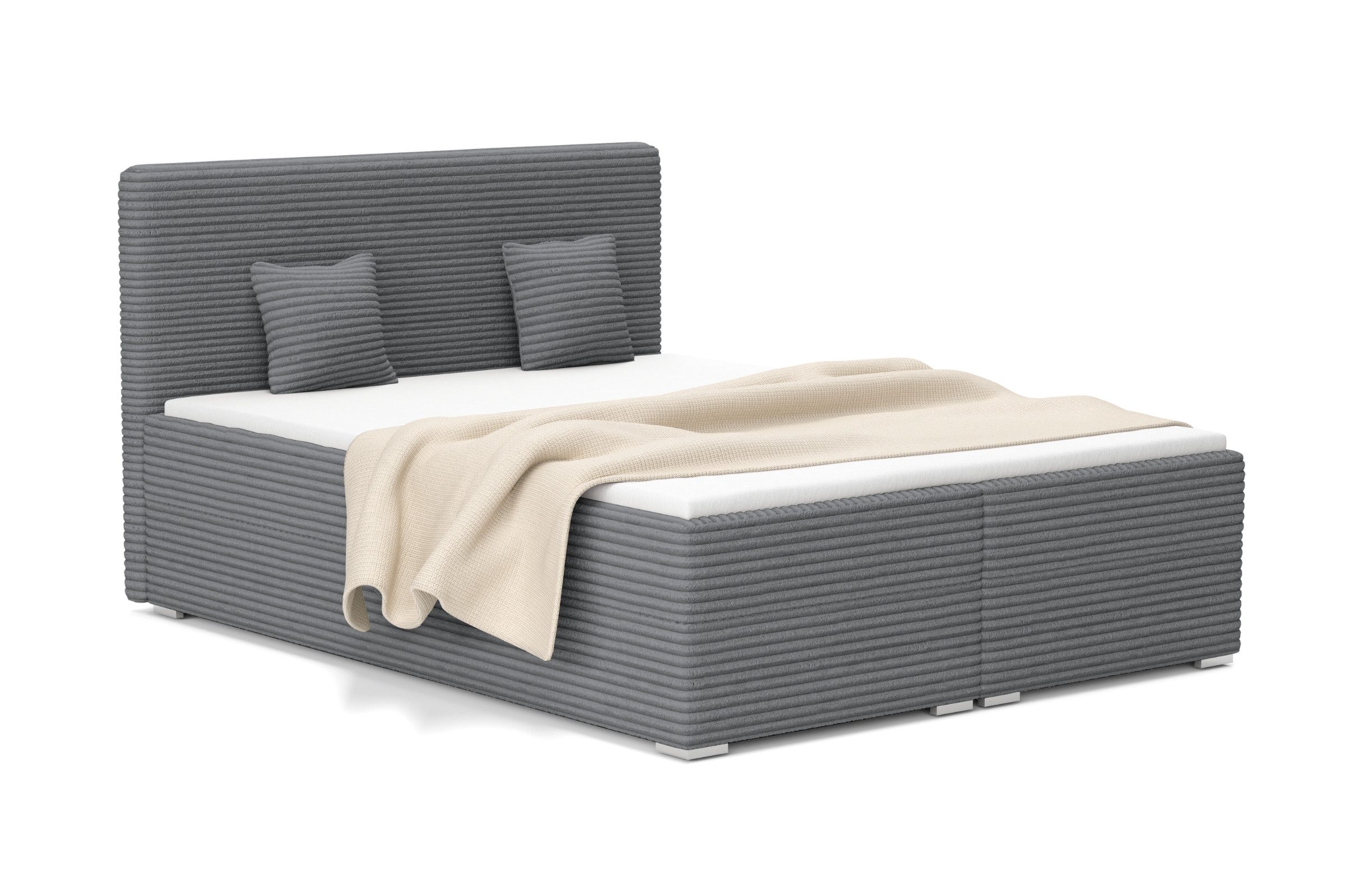 Deine Möbel 24 Boxspringbett DENNY mit Bettkasten, Breitcord Cord, 2 Matratzen (H3/H4) (Doppelbett für Ihr Schlafzimmer, 1-St., Polsterbett in Creme, Beige, Hellgrau, Grau, Schwarz), 140x200 160x200 180x200 200x200