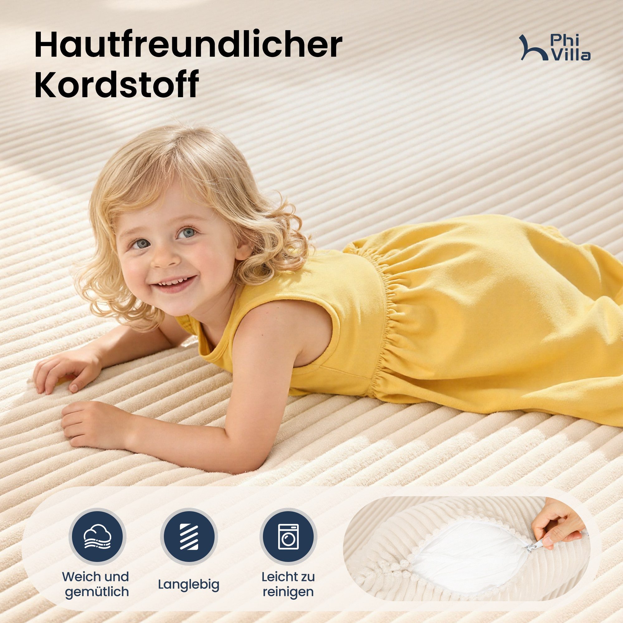 PHI VILLA Ecksofa, Boneless Couch 3-7 Sitzer, L Form Modulares Sofa Wohnzimmer Cord Keine Montage