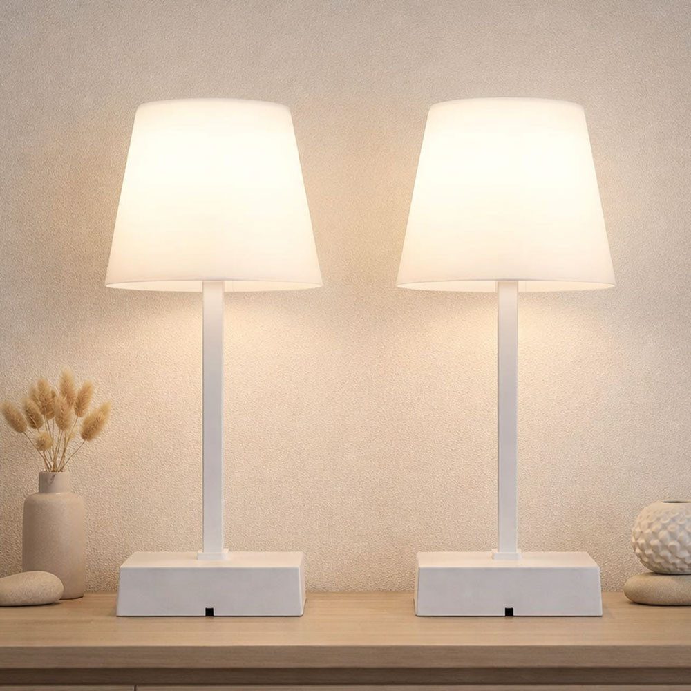 GLOBO LIGHTING LED Tischleuchte, LED-Leuchtmittel fest verbaut, Kaltweiß, Warmweiß, Neutralweiß, Tageslichtweiß, Farbwechsel, Tischleuchte Nachttischlampe LED Akku weiß Touchdimmer CCT USB 2er Set