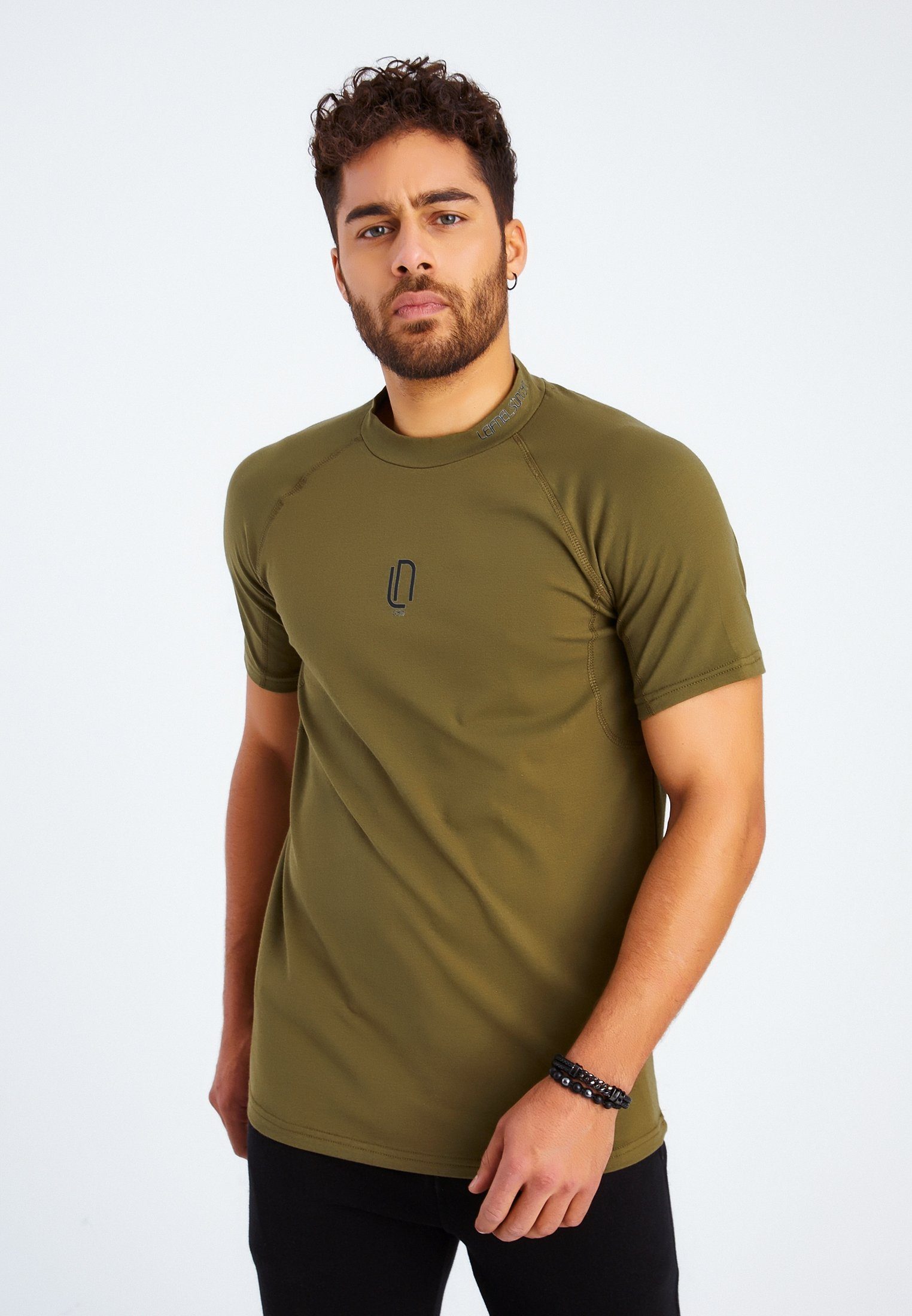 khaki-schwarz Funktionsshirt LN-8286 Leif Rundhals Nelson