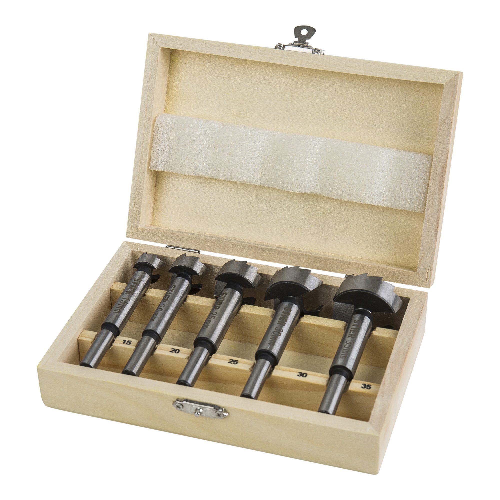 Stier Holzbohrer STIER Forstnerbohrer Set in Holz-Kasette 5-teilig (15 20 25 30 35 mm)