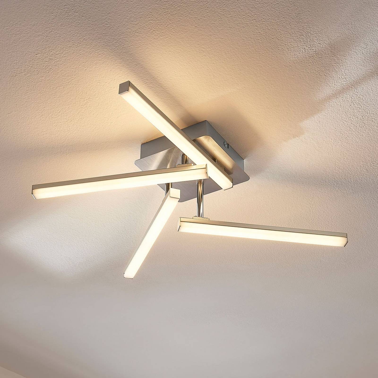 fest dimmbar, satiniert, Modern, 4 Laurenzia, LED weiß verbaut, Lindby Metall, matt, Acryl, warmweiß, LED-Leuchtmittel inkl. nickel flammig, Deckenleuchte