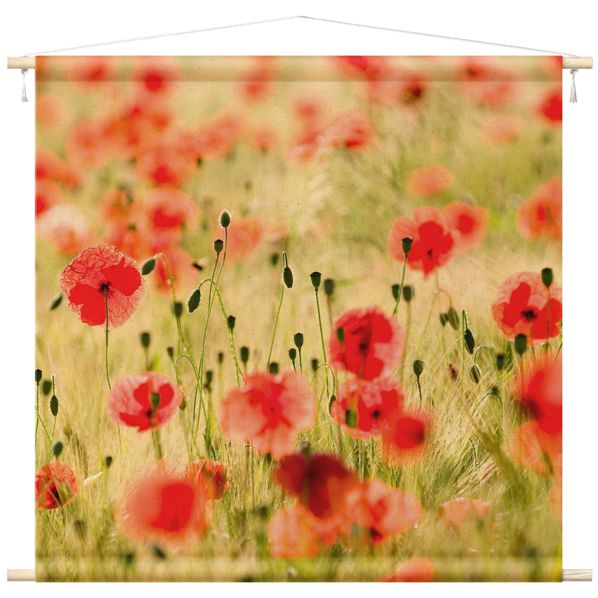 Wandteppich modern Blumen Mohnblume grün