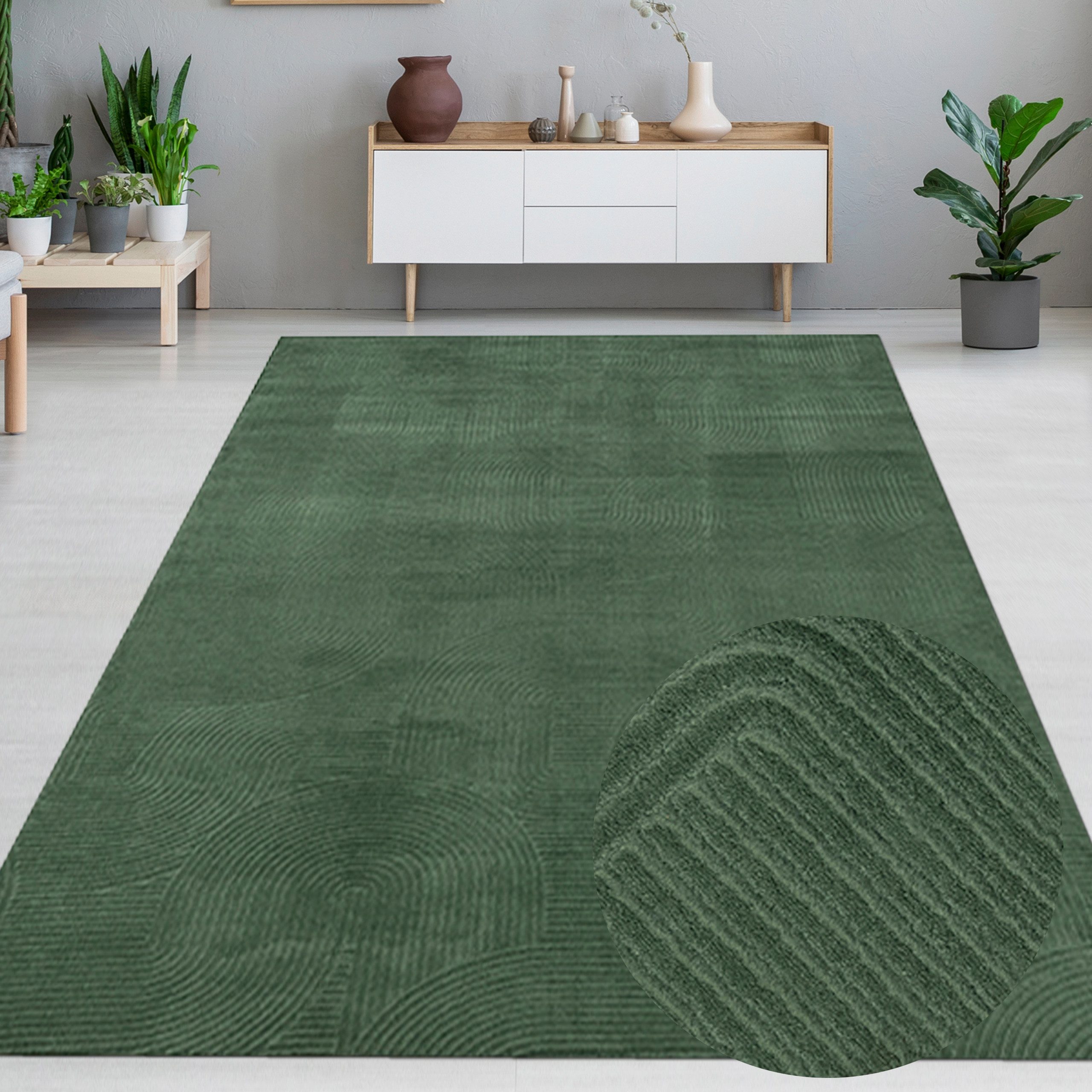 Carpetia Teppich Flacher Wohnzimmerteppich geometrisches Bogenmuster in grü günstig online kaufen