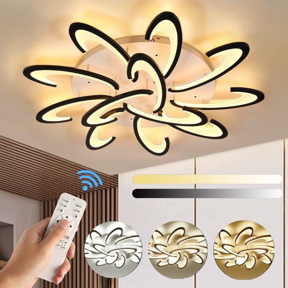 LETGOSPT Deckenleuchte 60W LED Deckenleuchte Dimmbar Deckenbeleuchtung, mit Fernbedienung, LED fest integriert, Kaltweiß, Naturweiß, Warmweiß, mit Fernbedienung Farbwechsel, Acryl-Schirm Weiß Kronleuchter Lampe