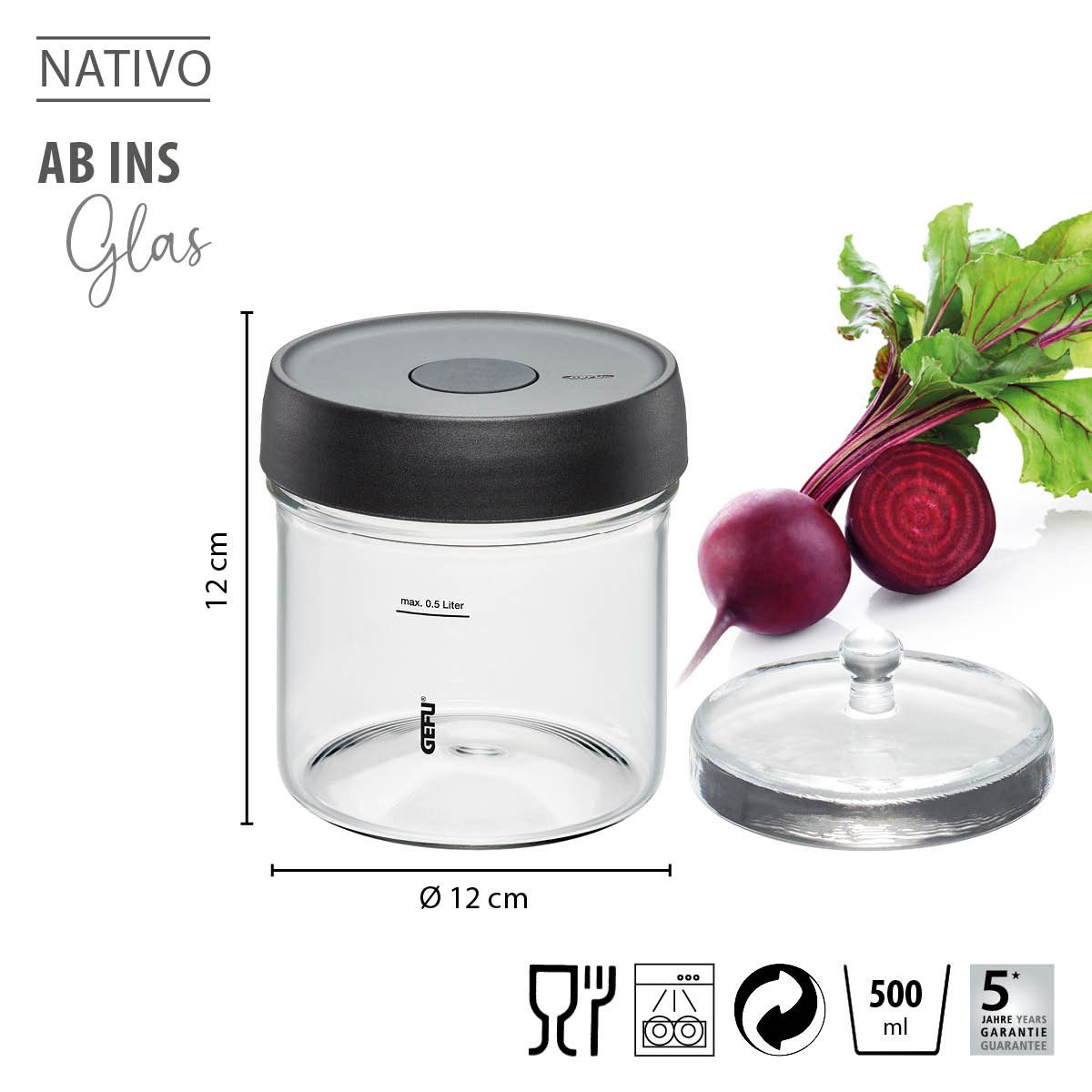 GEFU Fermentationsglas Fermentierglas NATIVO Mit Deckel und Gärventil 500 – Bild 2 von 5