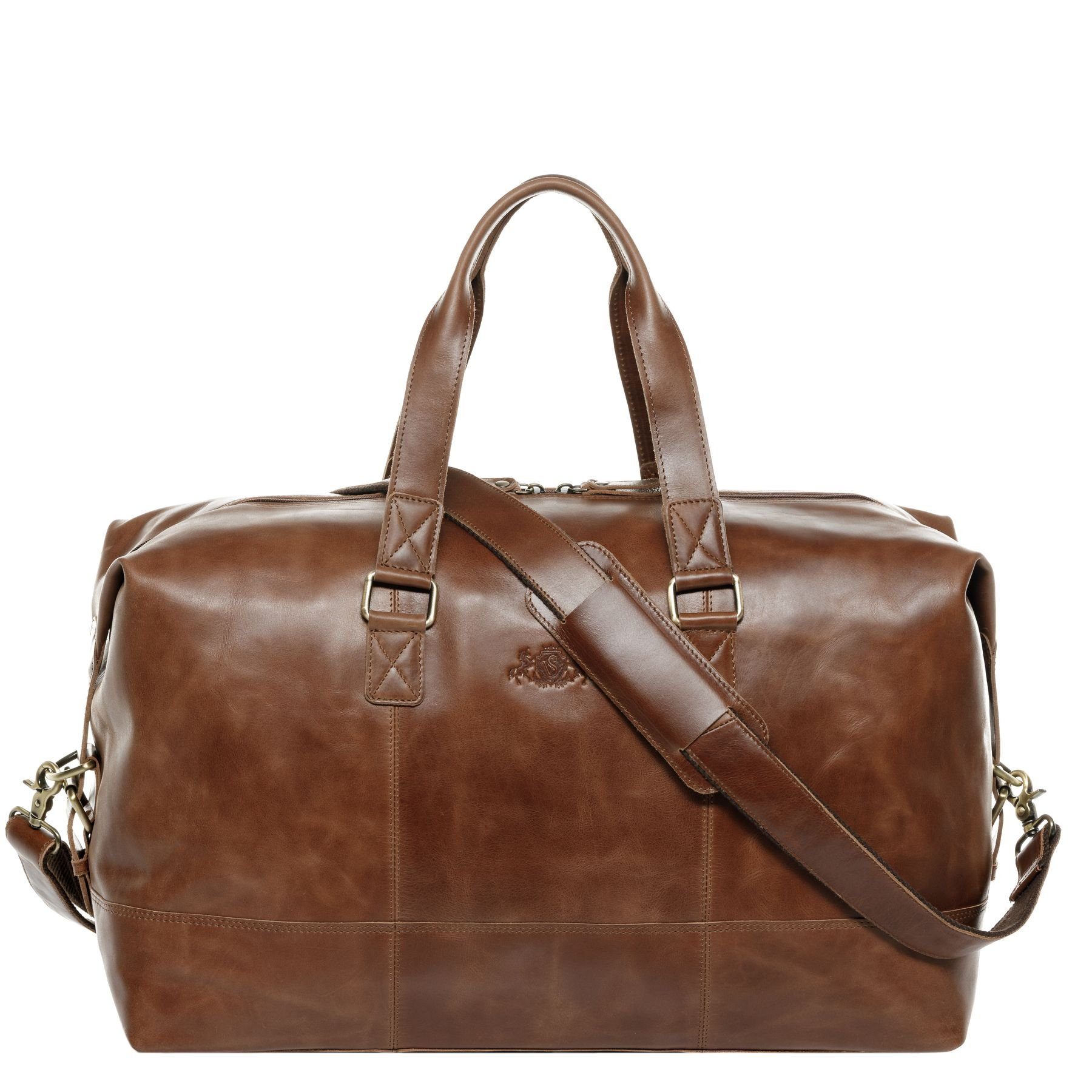 SID & VAIN Reisetasche YALE Weekender groß Handgepäck echt Leder, Reisetasche Duffle Reisegepäck Sporttasche Herren Damen hell-braun