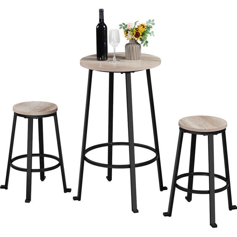 Yaheetech Bar-Set, (Set, 1 Bartisch mit 2 Barhockern), Stehtisch(67 x H 94 cm) mit 2 Stühlen