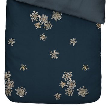 Bettwäsche Lauren Indigo Blue, Essenza, Satin, 2 teilig, Blumen, Bärenklau, floral