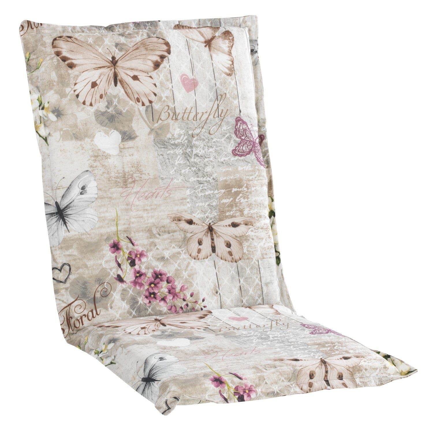 GO-DE Polsterauflage BUTTERFLY, 50 x 110 cm, Beige, für Mittellehner, (1 St), Gartenstuhlauflage für Mittellehner