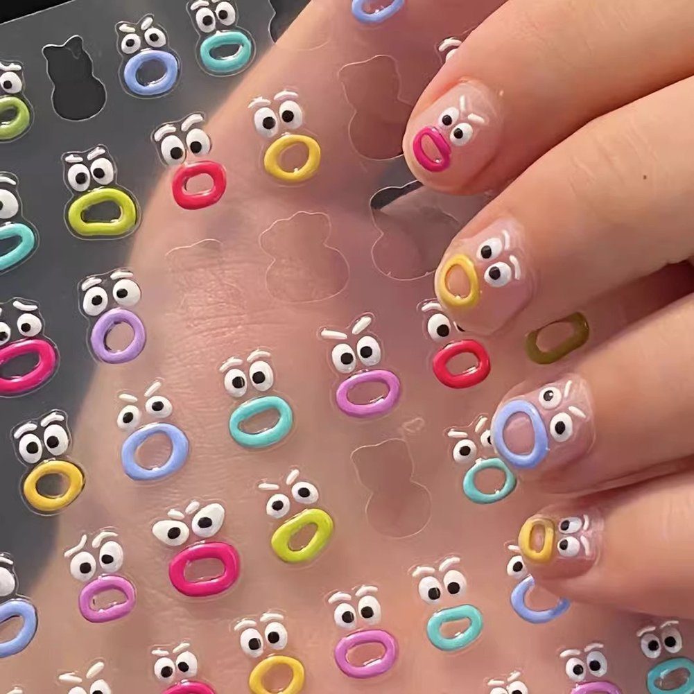 Art, Jelly Funny Face Nail Nageldesign Nail Sticker Zubehör Aufkleber Modische mo133 Natürliche Blusmart Nail DIY