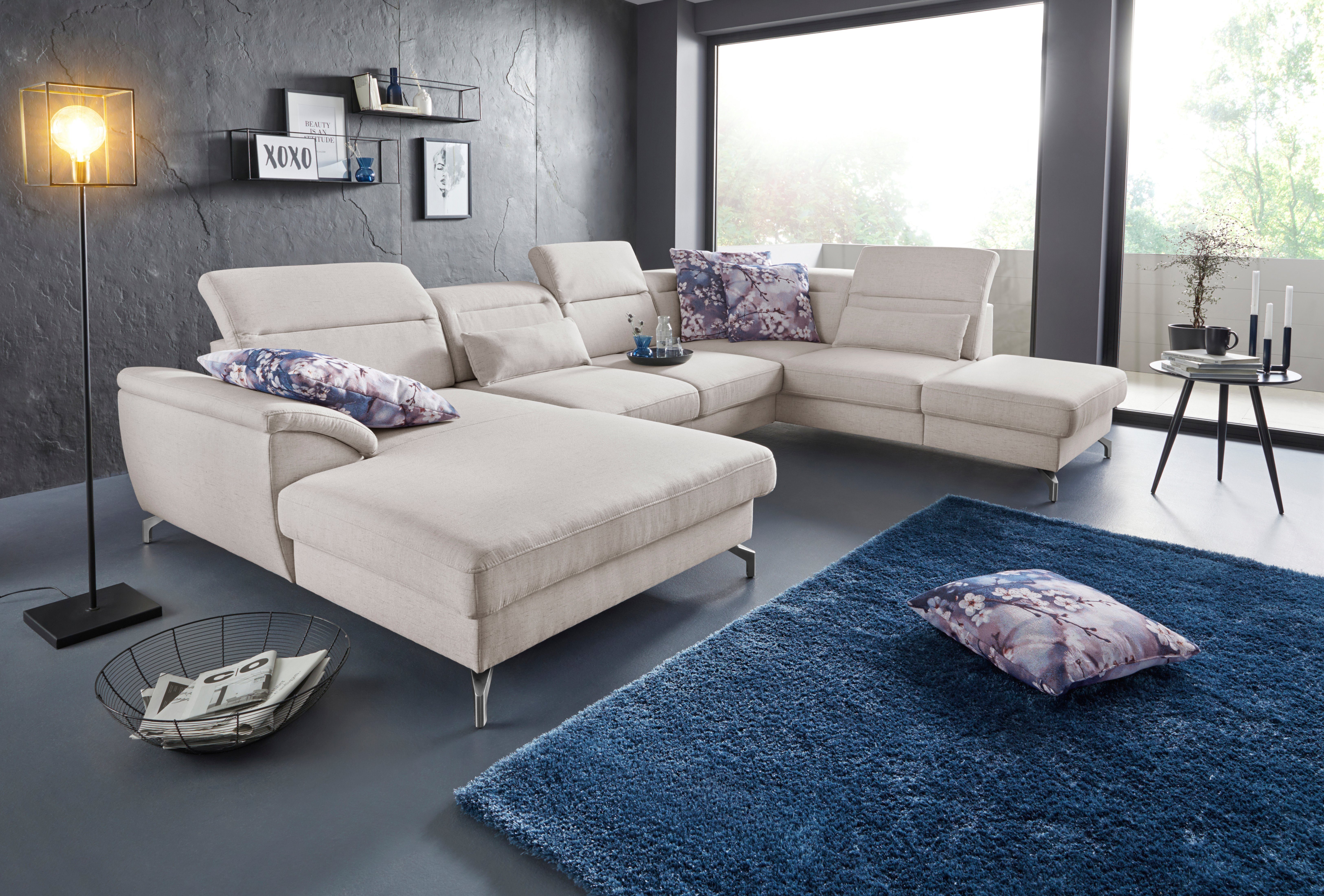 sit&more Wohnlandschaft Percy U-Form, 12 cm Fußhöhe, Sitztiefenverstellung, wahlweise in 2 Fußfarben