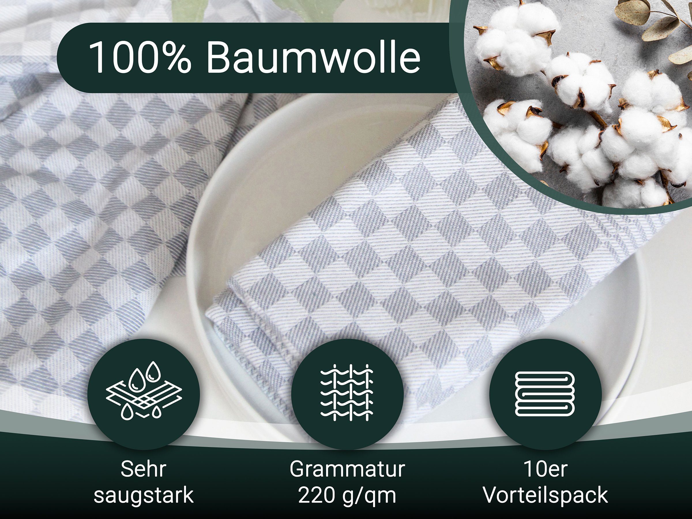 anthrazit 70 ZOLLNER 46 Geschirrtuch, Hotelwäschespezialisten, vom (Spar-Set, cm, Hotelwäschespezialisten 100% vom x Baumwolle, 10-tlg),