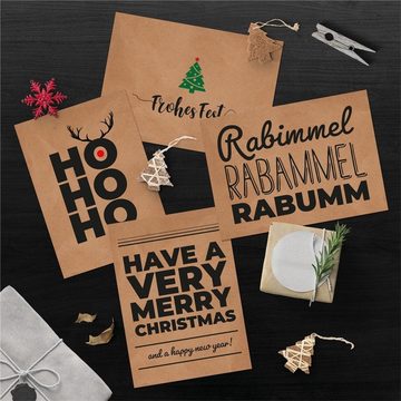 bigdaygraphix Weihnachtskarte Weihnachtskarten im Hygge Stil - 16 Postkarten Kraftpapier, 8 Motive