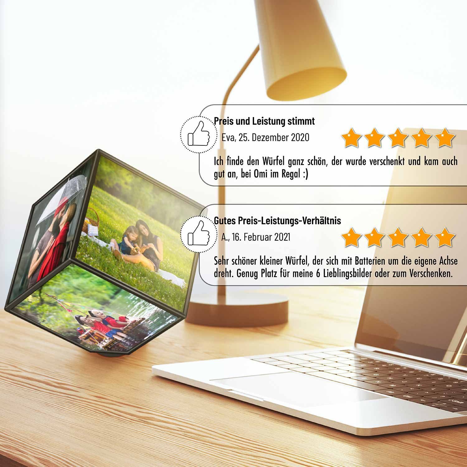 Goods+Gadgets Fotohalter GOODS+GADGETS Drehender Acrylglas Fotowürfel für 6 Bilder, für 6 Bilder (schwebender Bilderwürfel), Fotohalter, Fotohalter