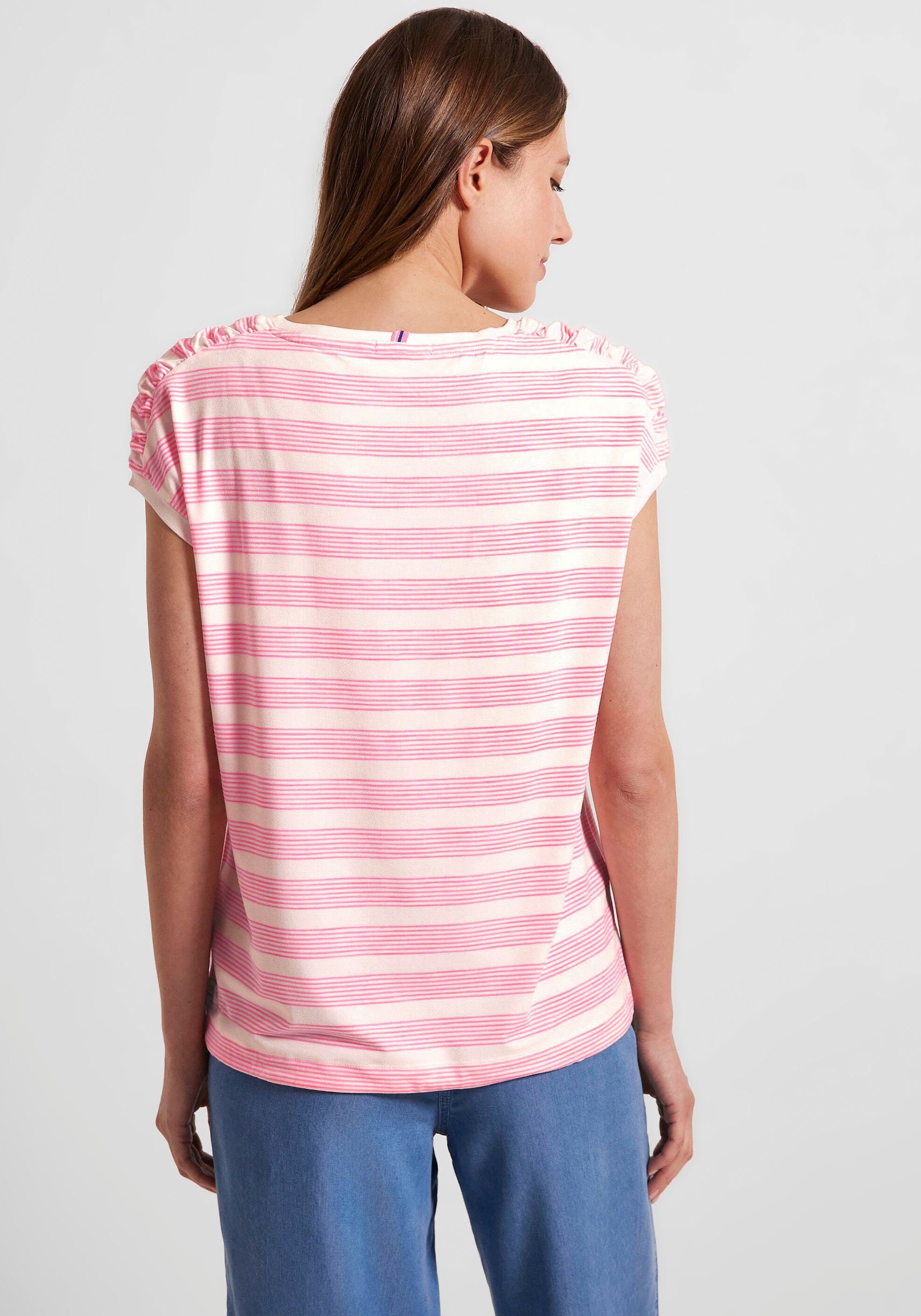 Cecil T-Shirt mit gerafften Schultern soft pink/white